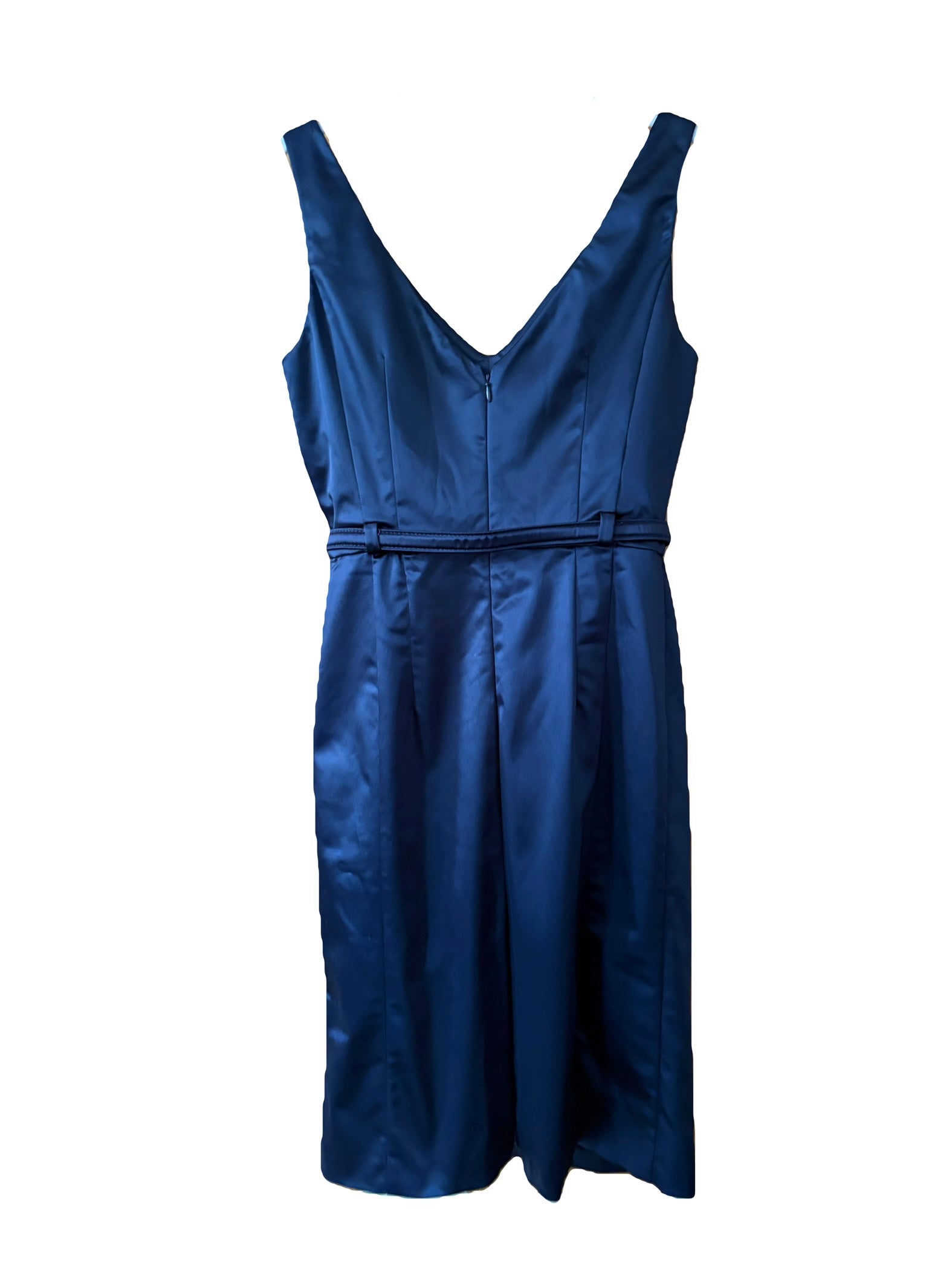 John Galliano 2000s Navy Belted Dress V-neck Draped 44IT