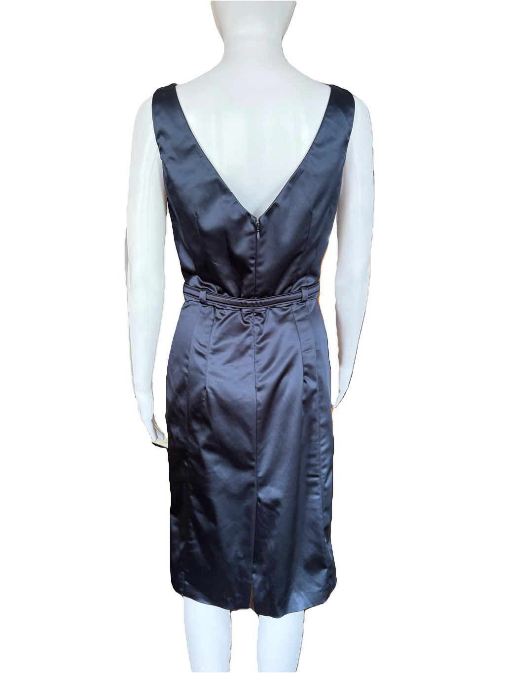 John Galliano 2000s Navy Belted Dress V-neck Draped 44IT