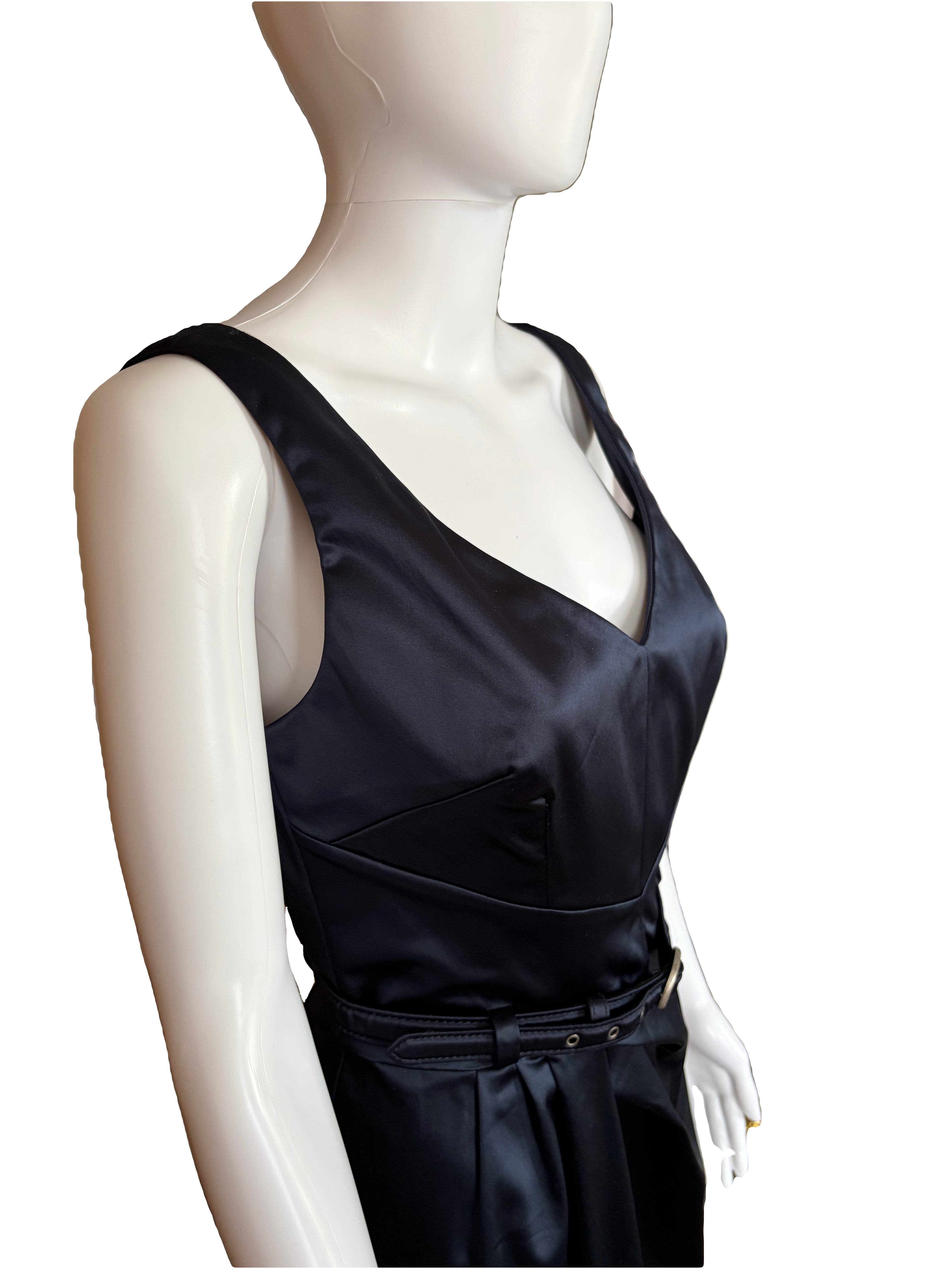 John Galliano 2000s Navy Belted Dress V-neck Draped 44IT