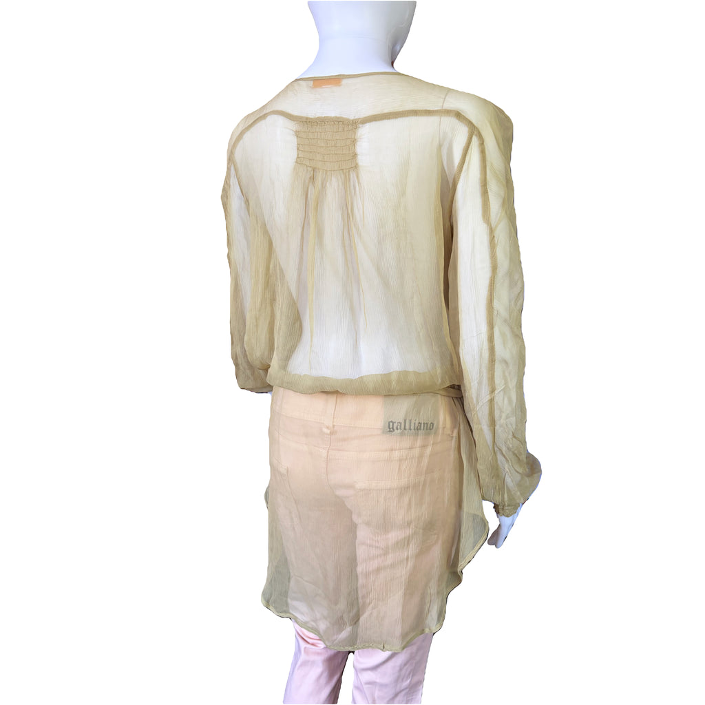 John Galliano 2000s Vintage Silk Tunic Blouse Floral Embroidered & Sequins