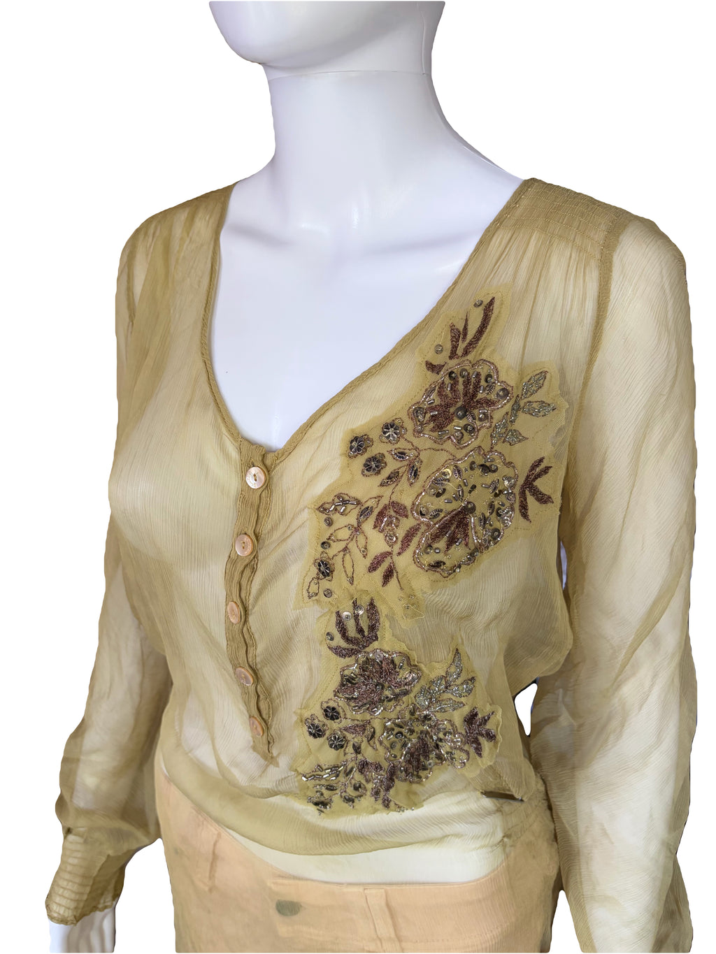 John Galliano 2000s Vintage Silk Tunic Blouse Floral Embroidered & Sequins