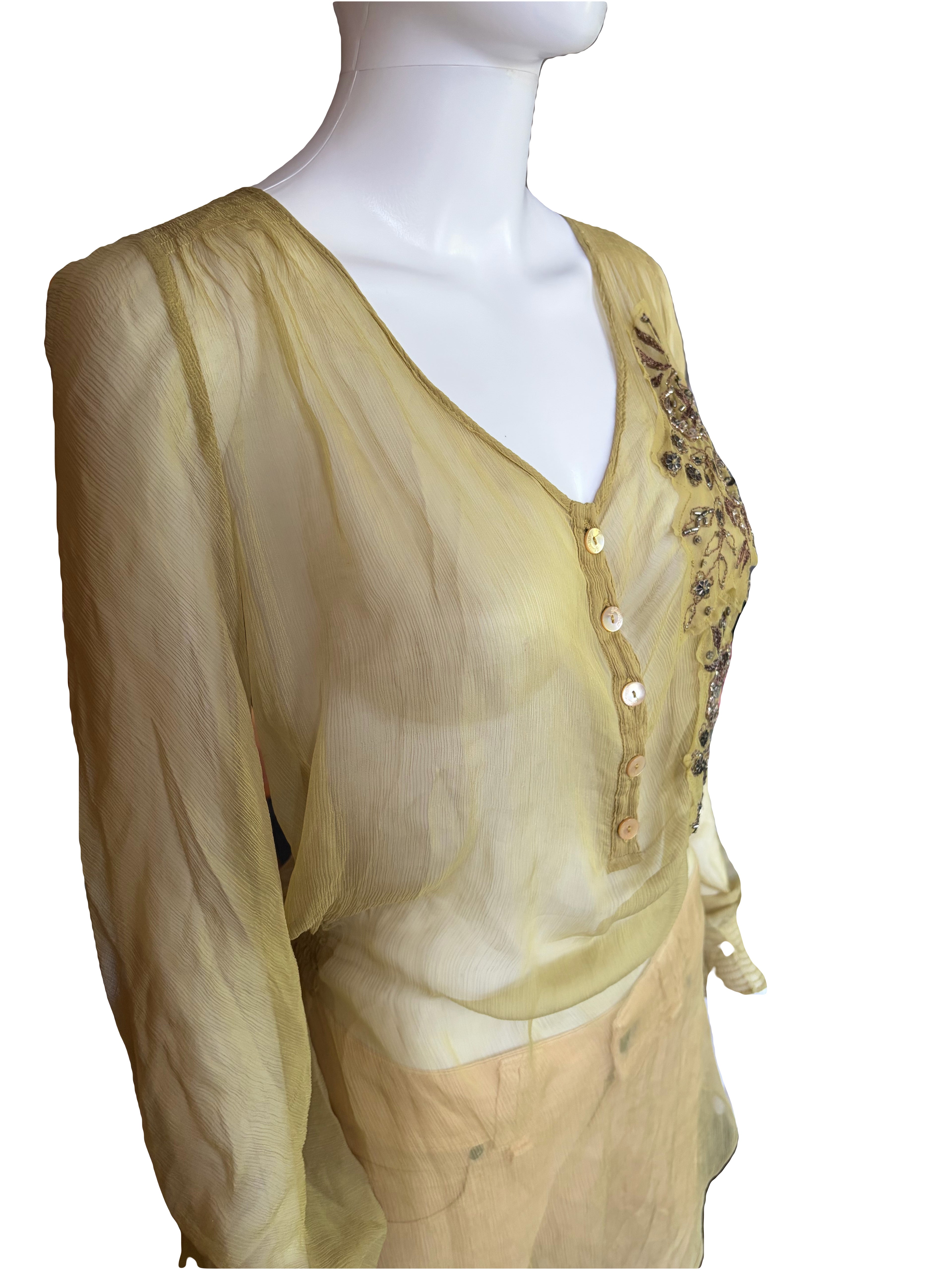 John Galliano 2000s Vintage Silk Tunic Blouse Floral Embroidered & Sequins