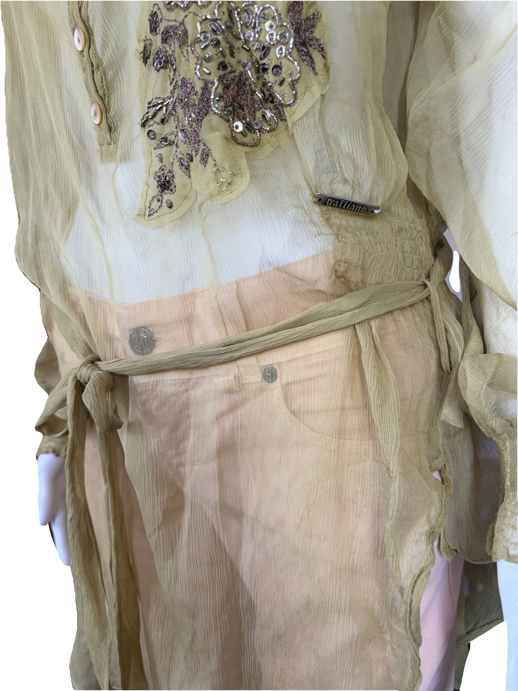 John Galliano 2000s Vintage Silk Tunic Blouse Floral Embroidered & Sequins