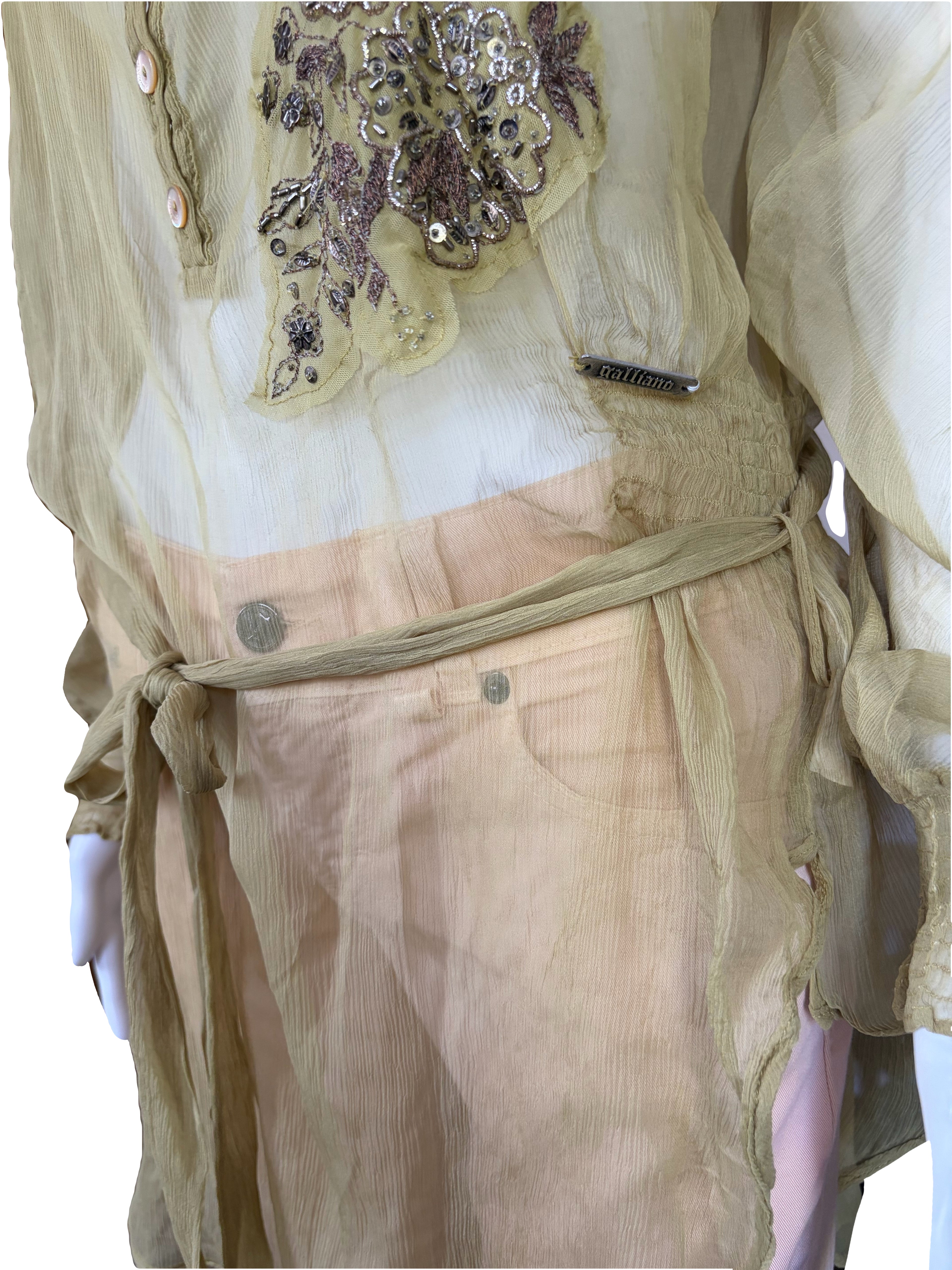 John Galliano 2000s Vintage Silk Tunic Blouse Floral Embroidered & Sequins