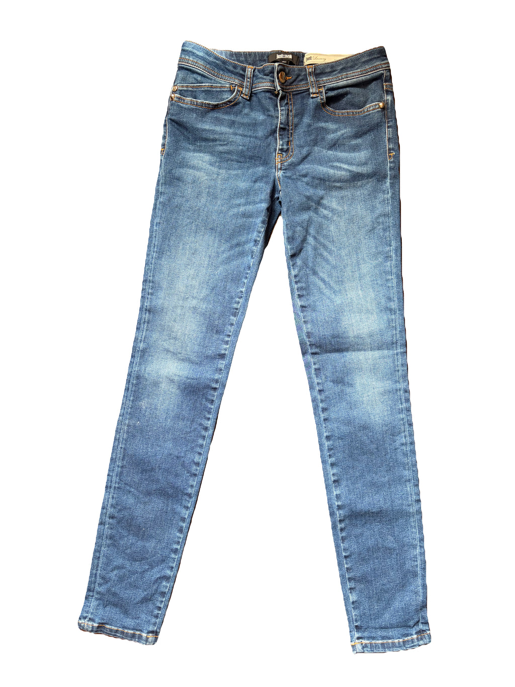 Just Cavalli Low Rise Blue Skinny Jeans 29 Gold Embroidery