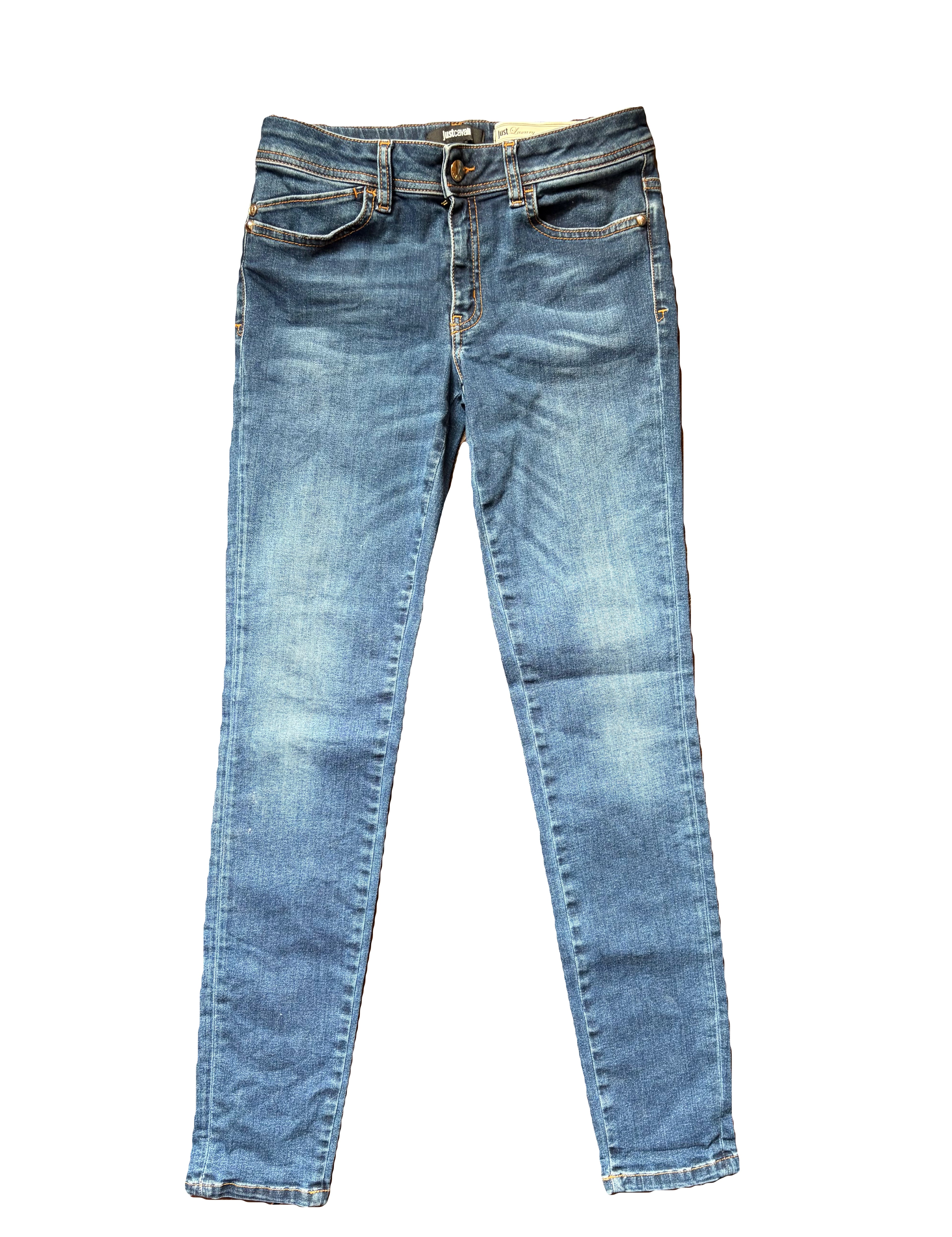 Just Cavalli Low Rise Blue Skinny Jeans 29 Gold Embroidery