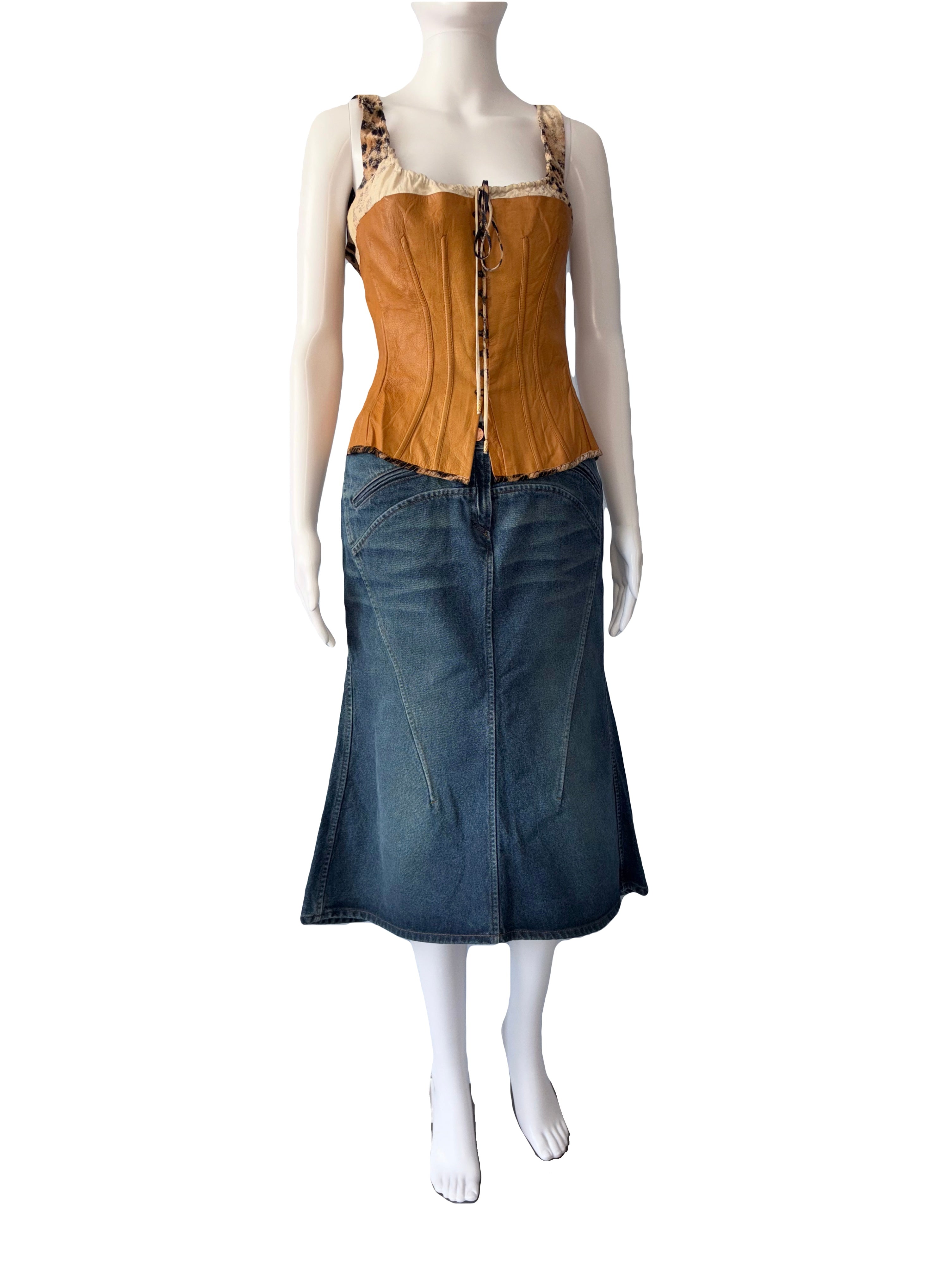 Roberto Cavalli 2000s Vintage Denim Skirt Mid Length Size M