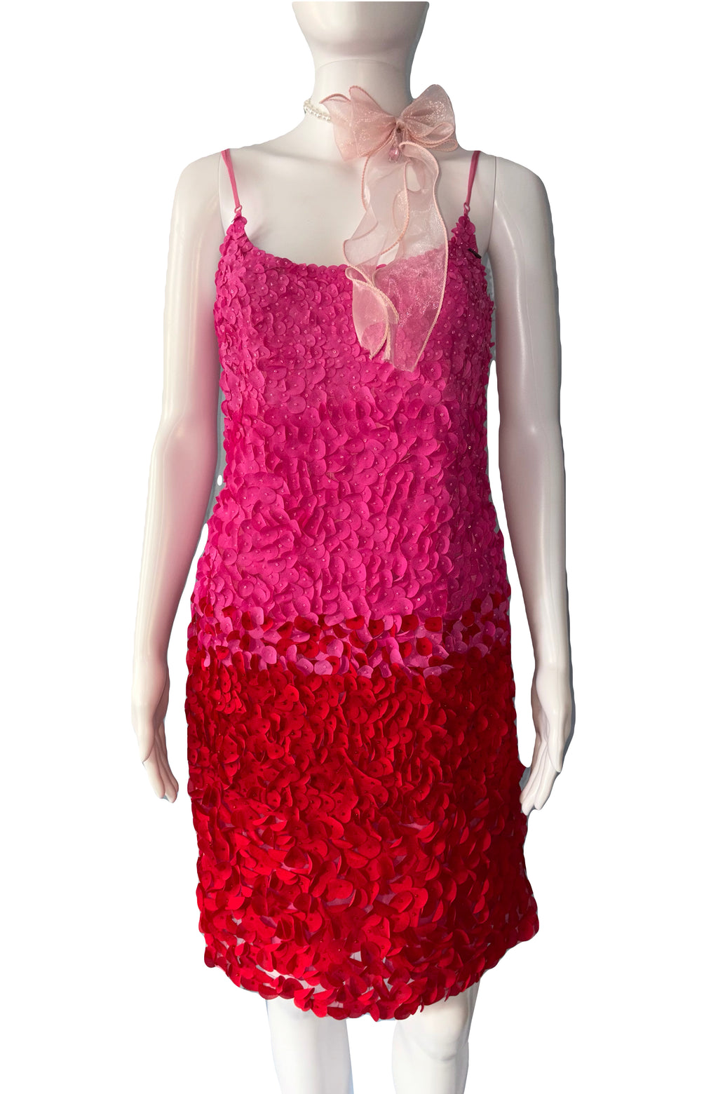 John Galliano Pink Red Petal Embellishments Mini Dress 40IT.