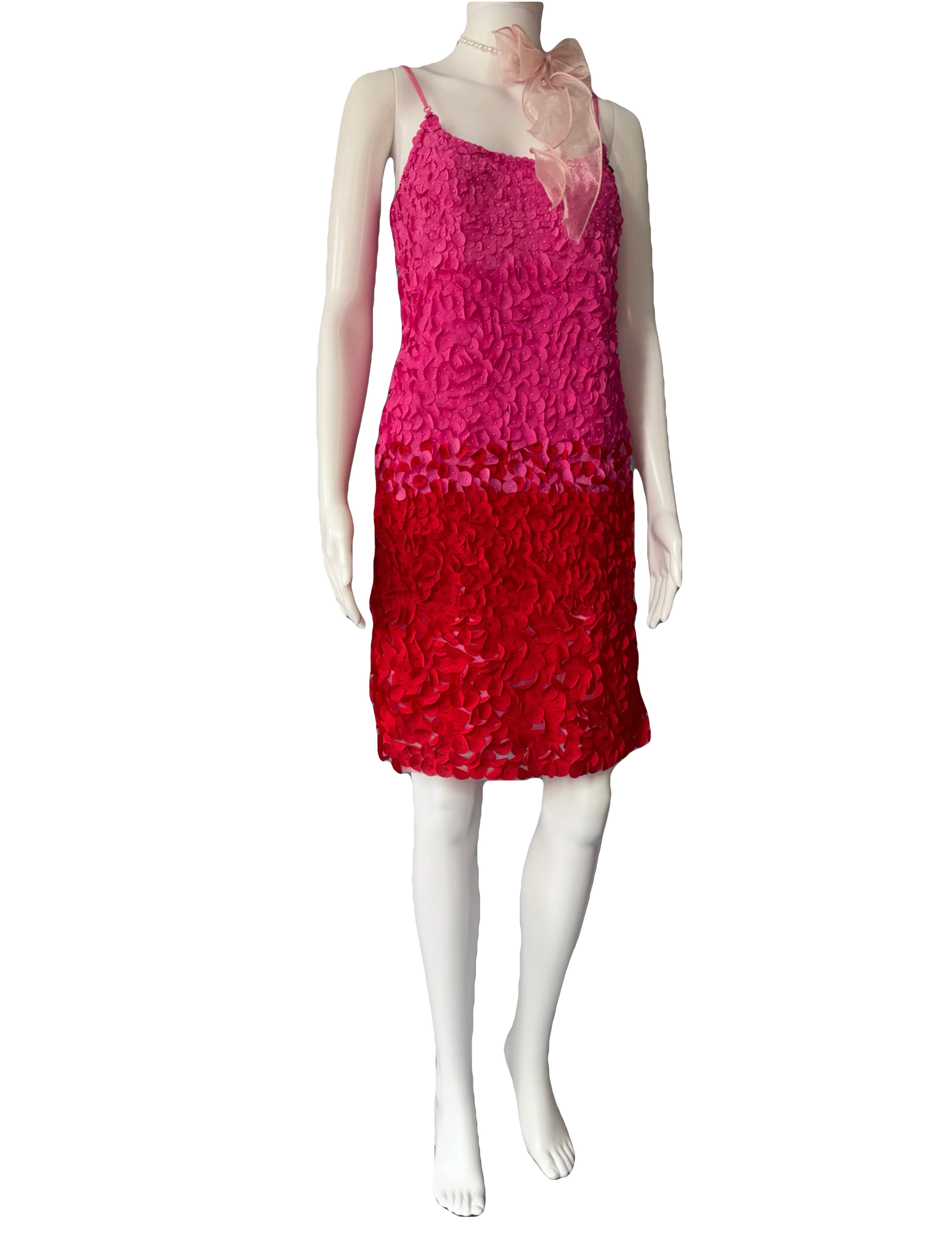 John Galliano Pink Red Petal Embellishments Mini Dress 40IT.