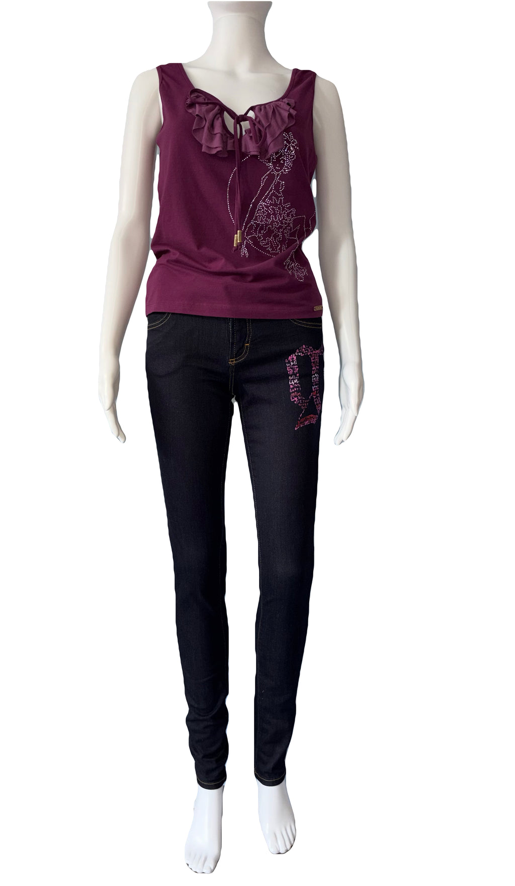 John Galliano Purple Top Ruffled V-Neckline Rhinestone Studded Girl M