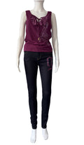 John Galliano Purple Top Ruffled V-Neckline Rhinestone Studded Girl M