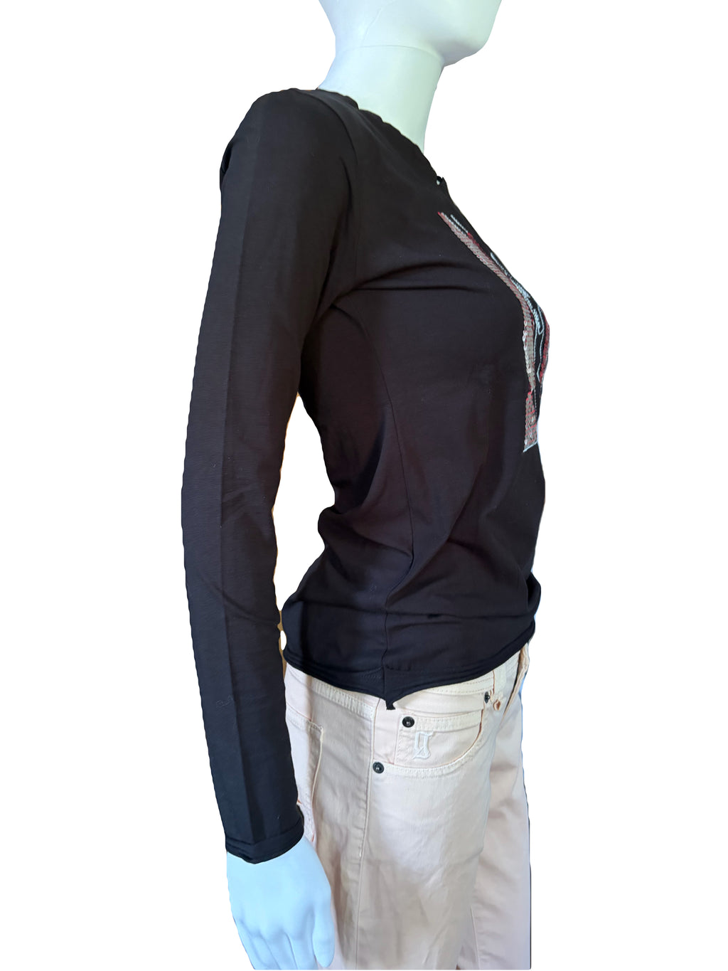 John Galliano 2000s Black Long Sleeve Top Sequin Embroidery L