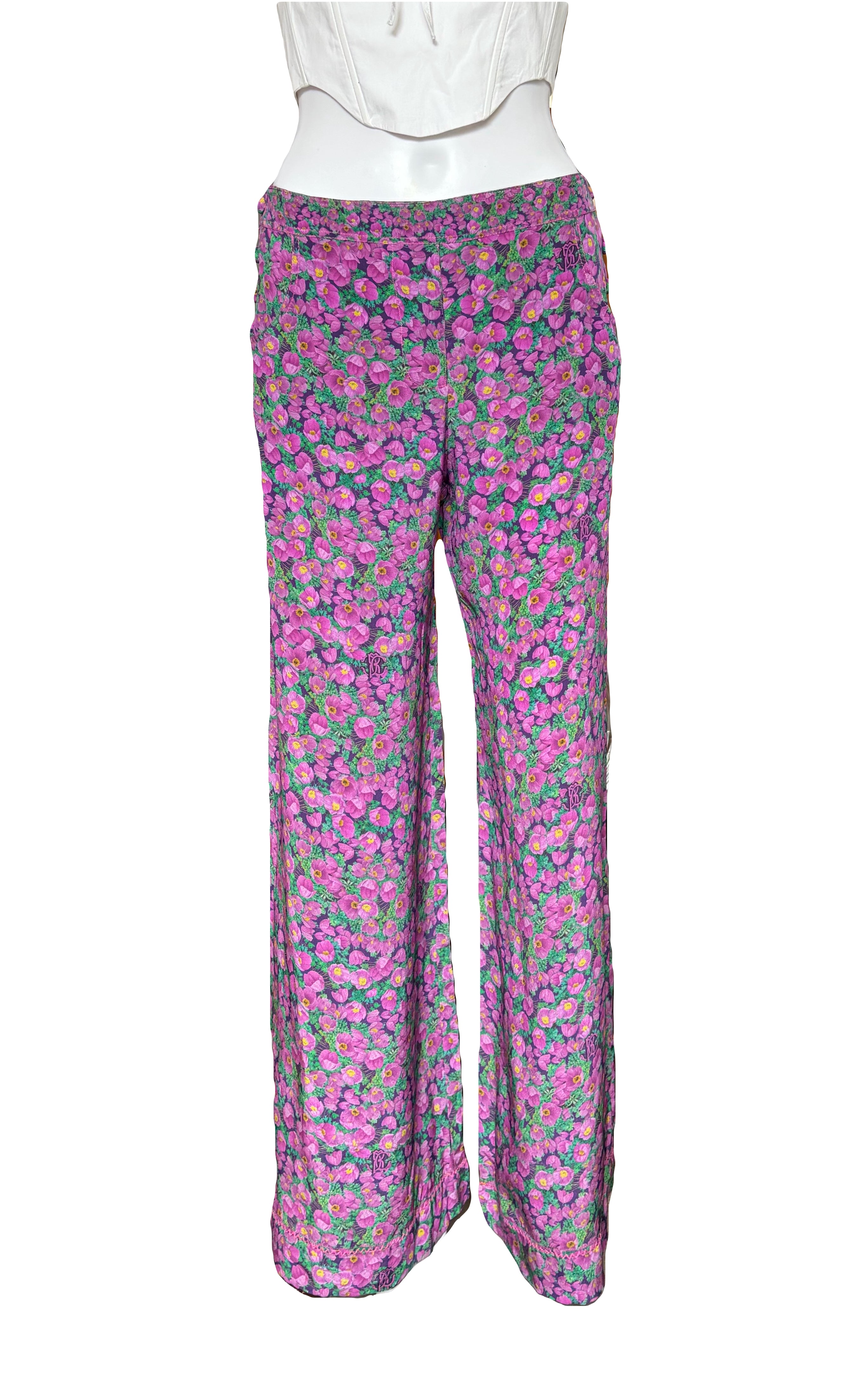 Roberto Cavalli Spring/Summer 2008 Purple Floral Wide Leg Trousers 38IT