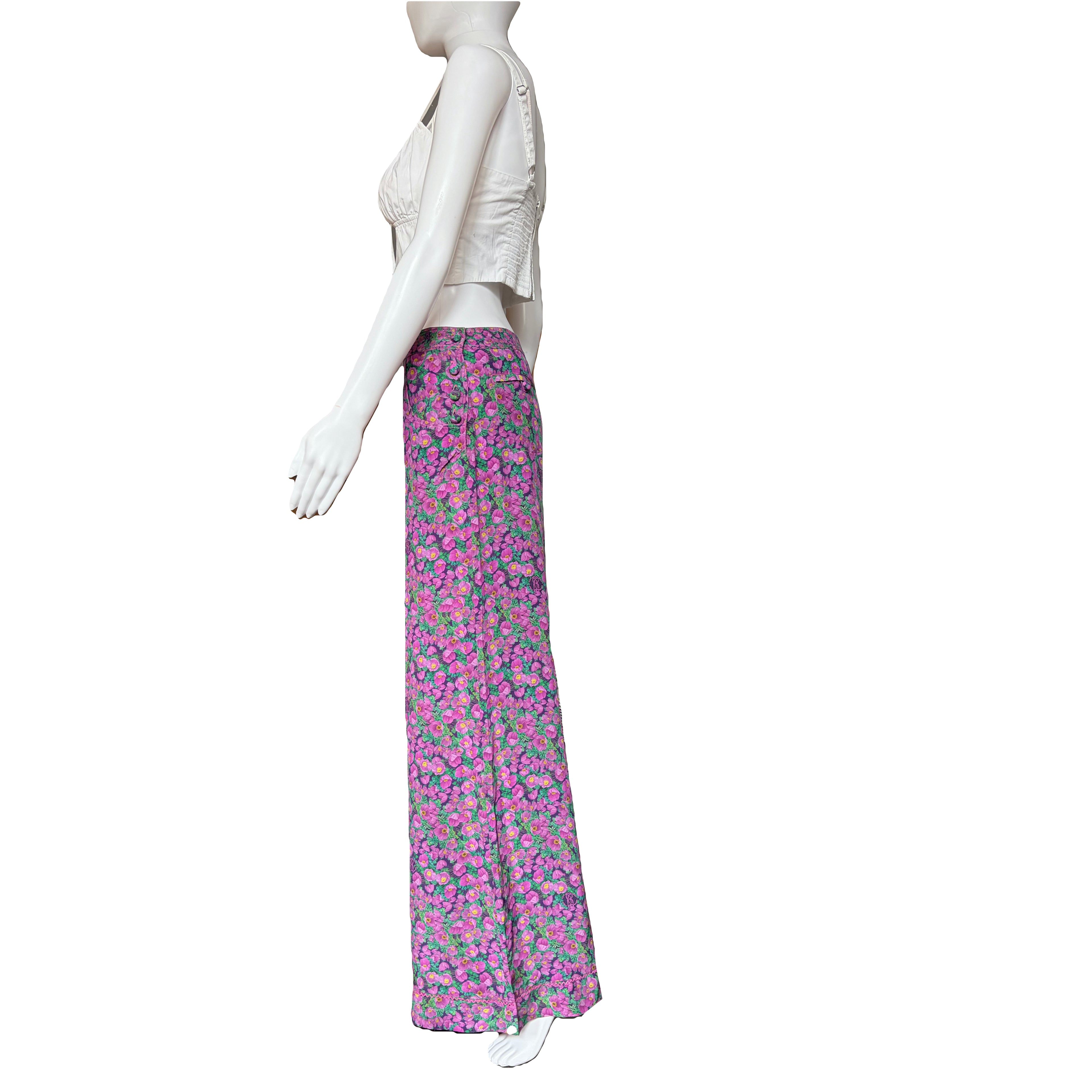 Roberto Cavalli Spring/Summer 2008 Purple Floral Wide Leg Trousers 38IT