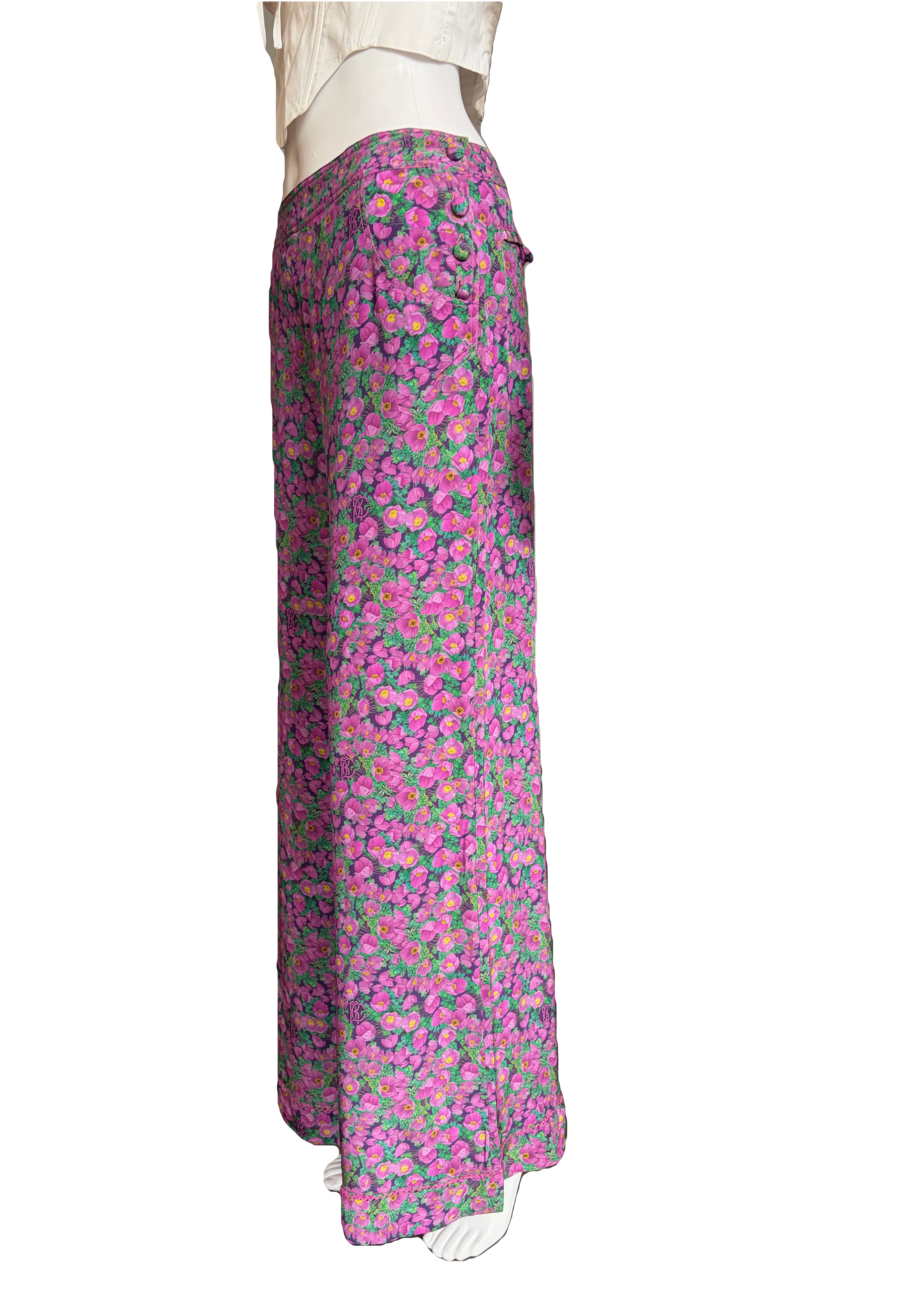 Roberto Cavalli Spring/Summer 2008 Purple Floral Wide Leg Trousers 38IT