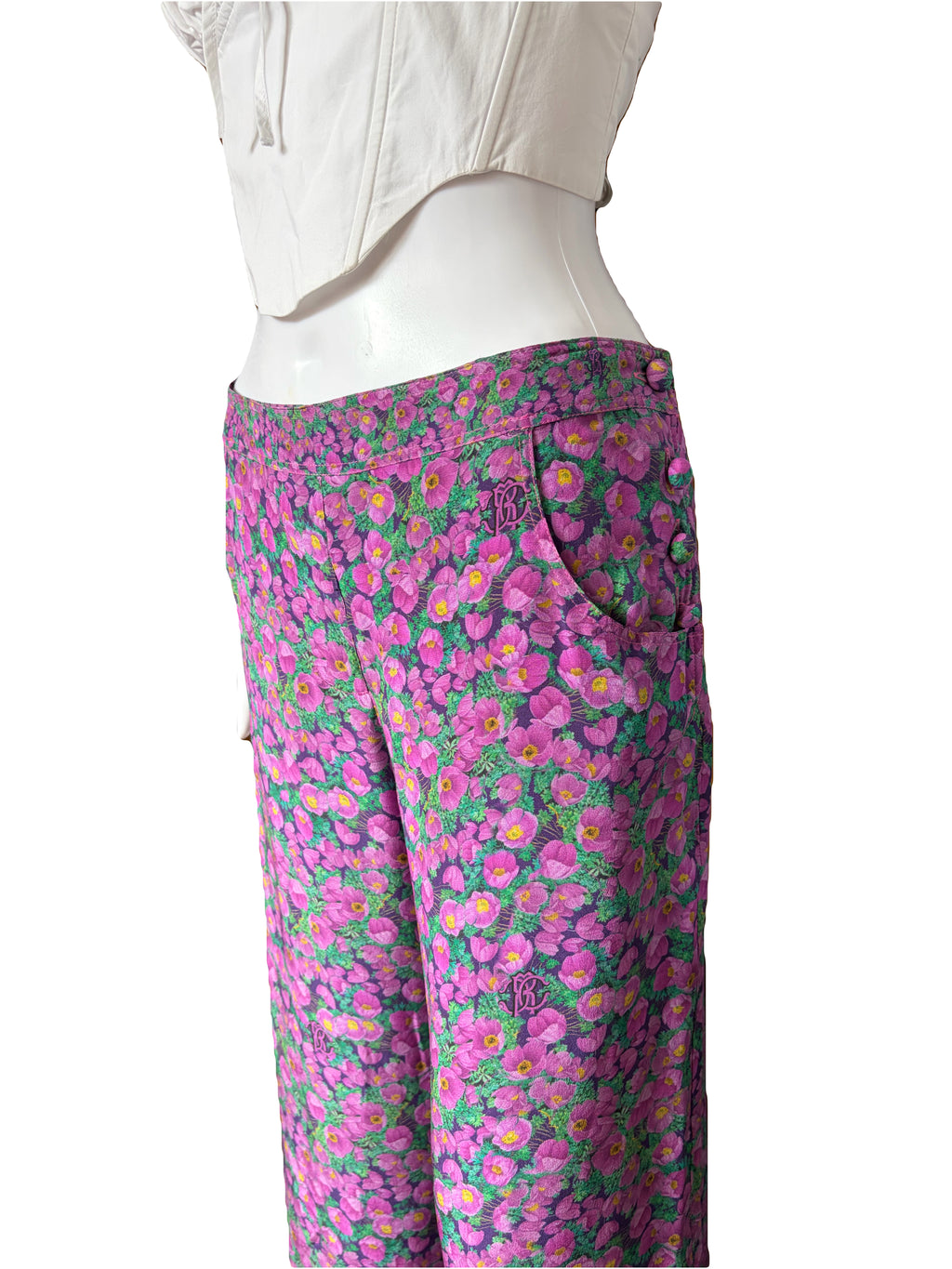 Roberto Cavalli Spring/Summer 2008 Purple Floral Wide Leg Trousers 38IT