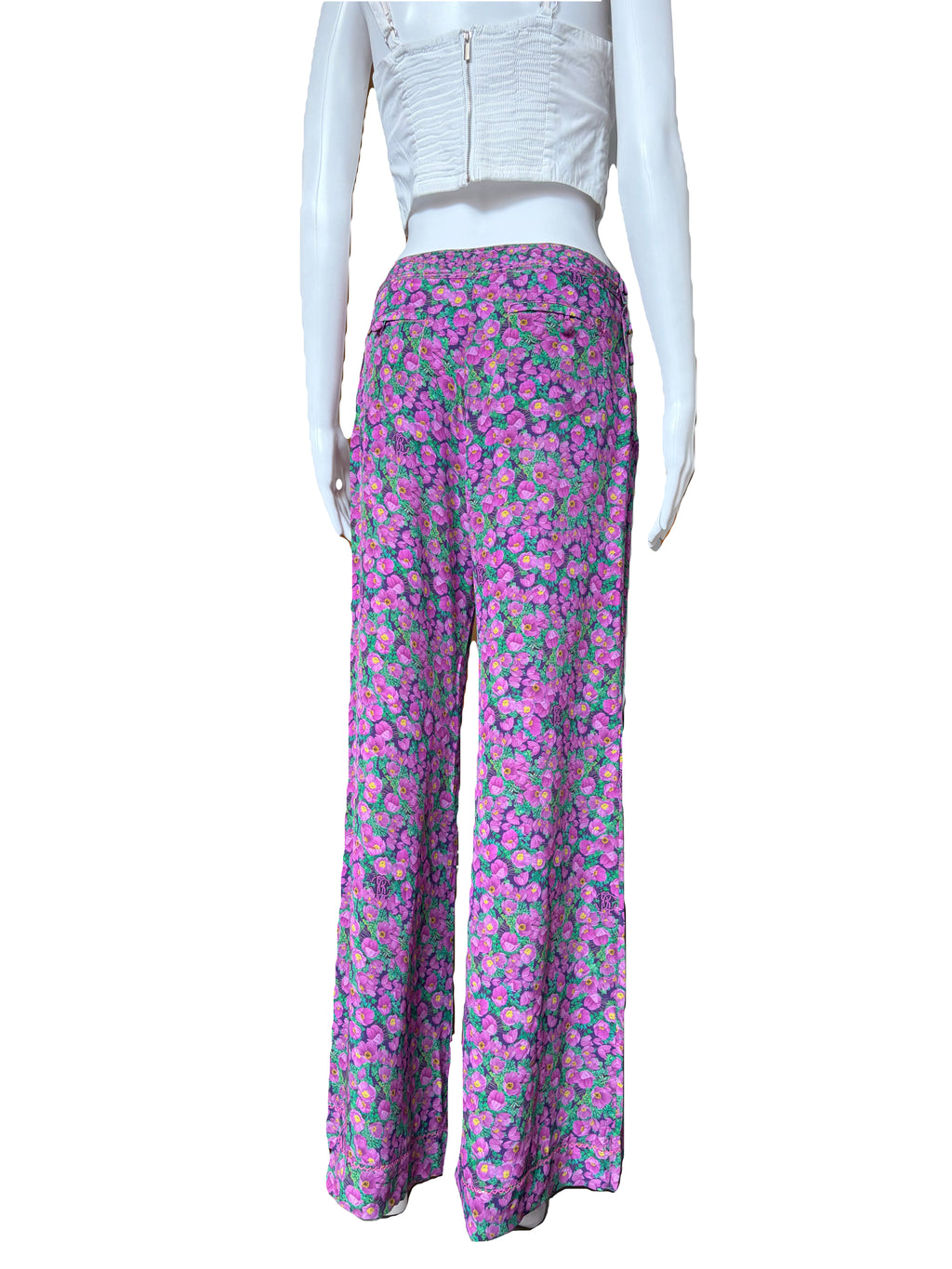 Roberto Cavalli Spring/Summer 2008 Purple Floral Wide Leg Trousers 38IT