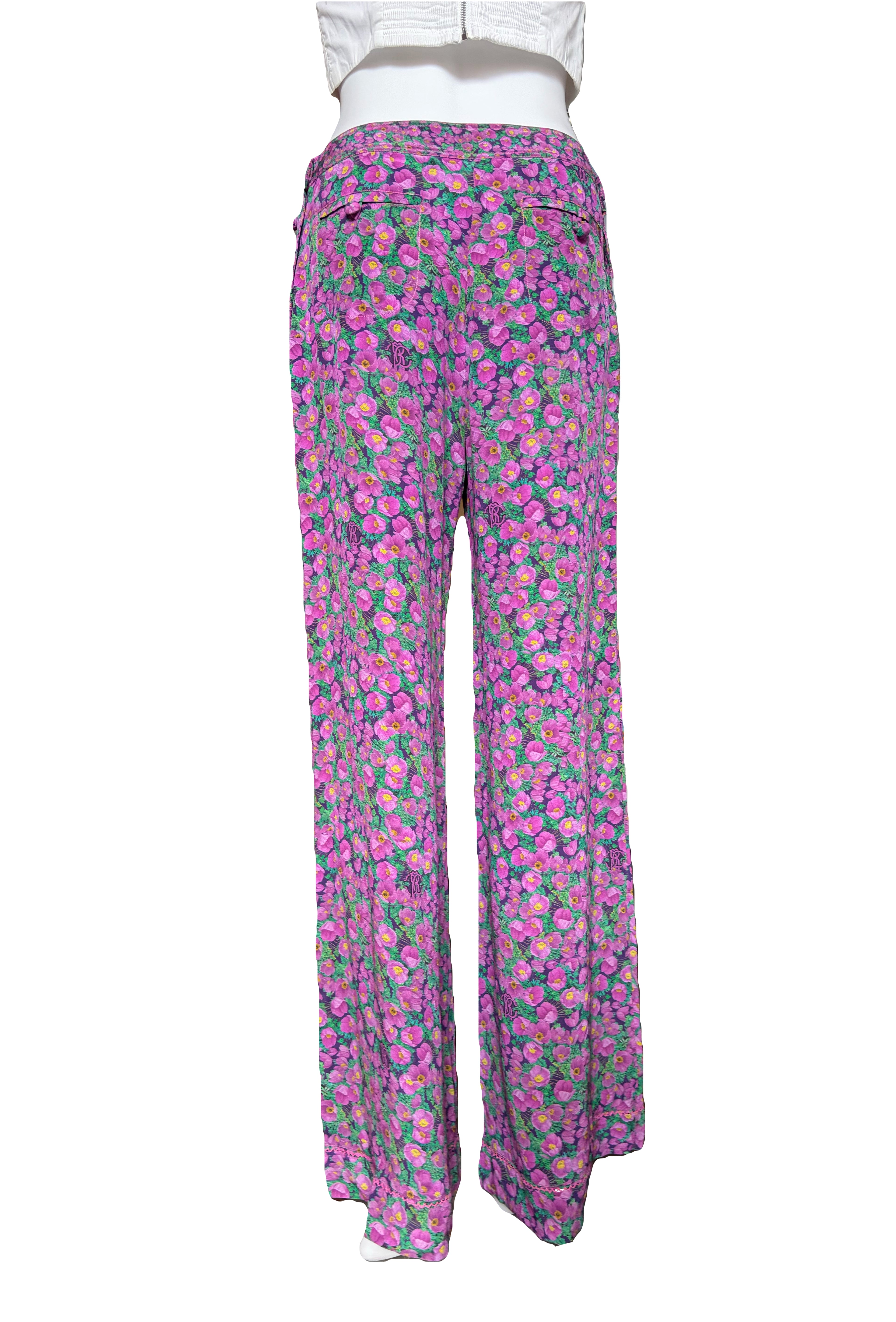 Roberto Cavalli Spring/Summer 2008 Purple Floral Wide Leg Trousers 38IT