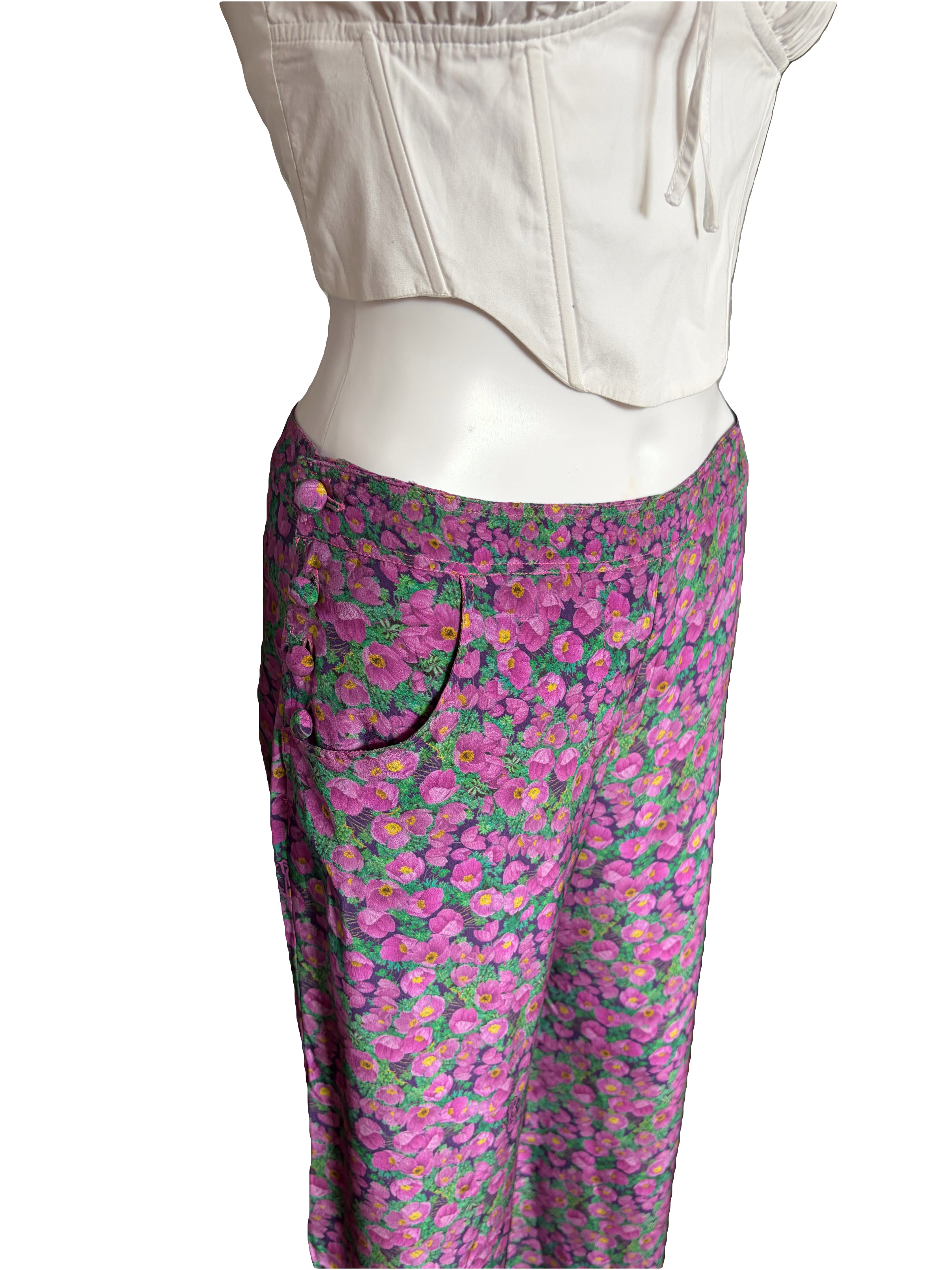 Roberto Cavalli Spring/Summer 2008 Purple Floral Wide Leg Trousers 38IT