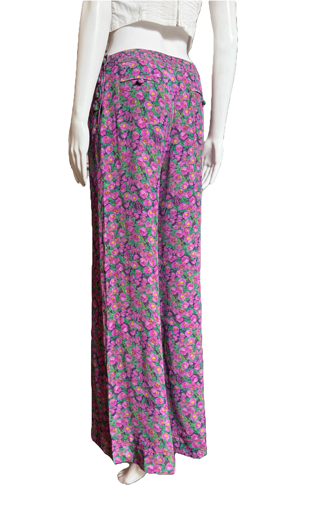 Roberto Cavalli Spring/Summer 2008 Purple Floral Wide Leg Trousers 38IT