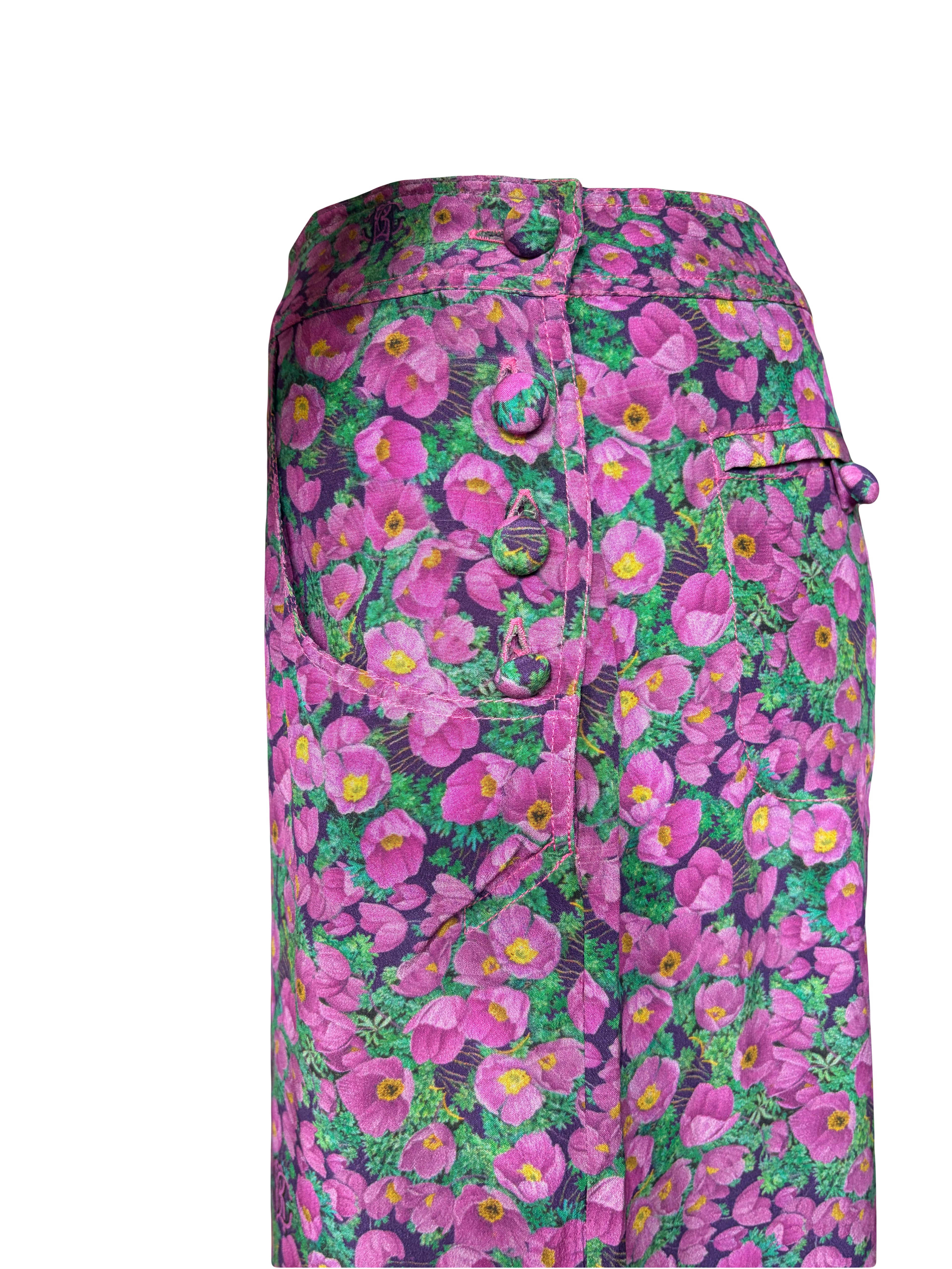 Roberto Cavalli Spring/Summer 2008 Purple Floral Wide Leg Trousers 38IT