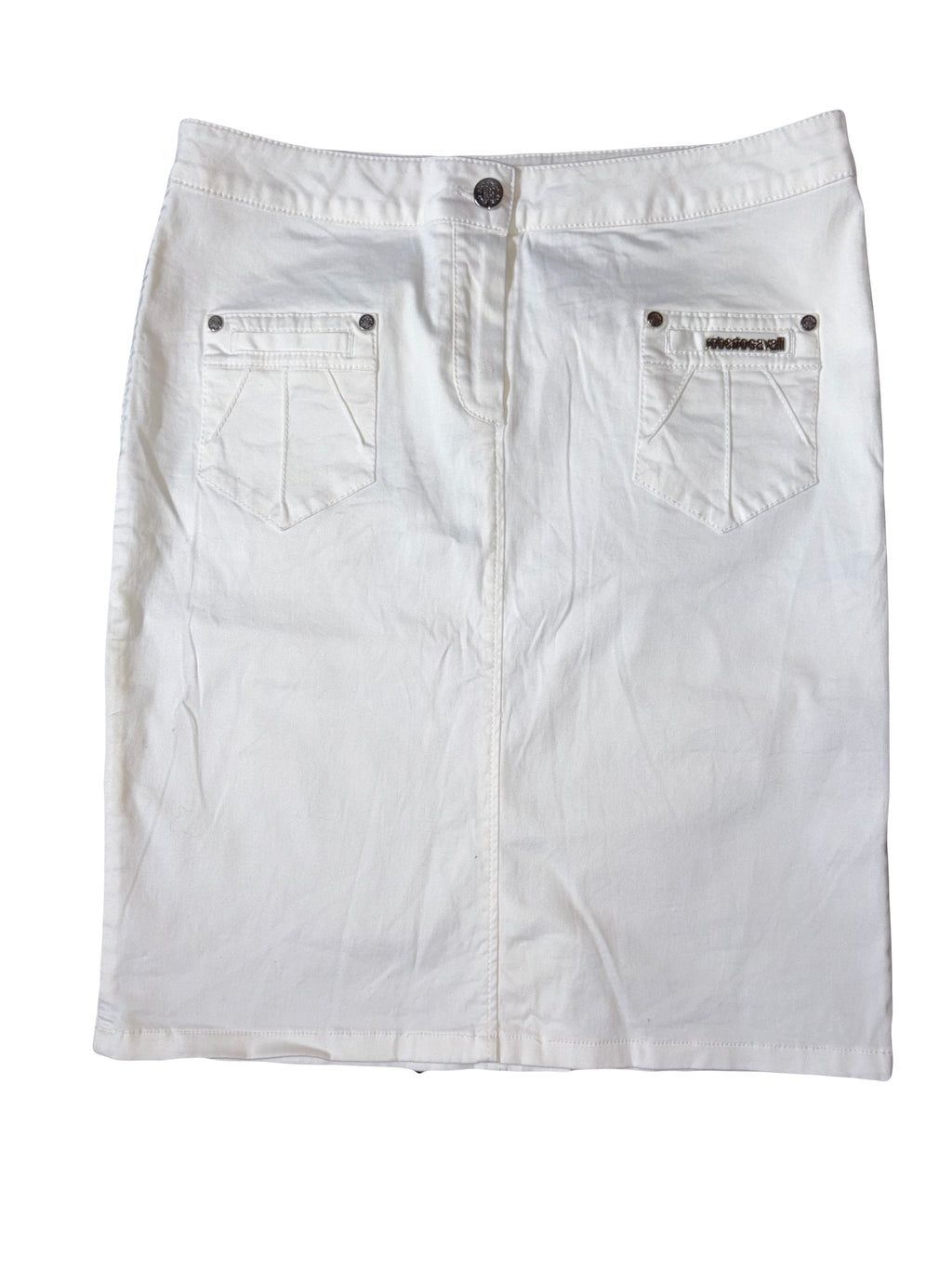 Roberto Cavalli 2000s White Denim Skirt Mid Length 42IT