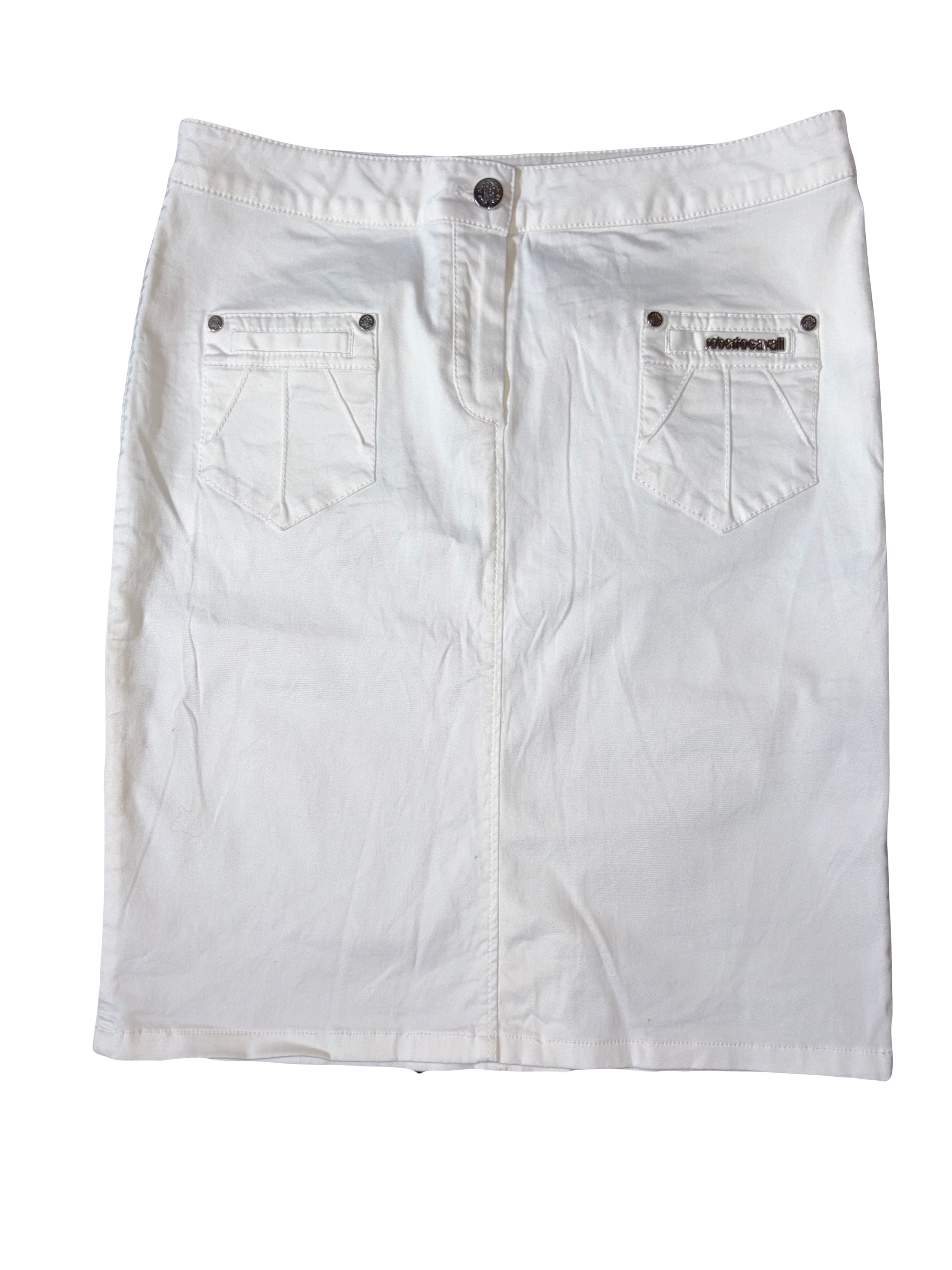 Roberto Cavalli 2000s White Denim Skirt Mid Length 42IT