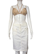 Roberto Cavalli 2000s White Denim Skirt Mid Length 42IT