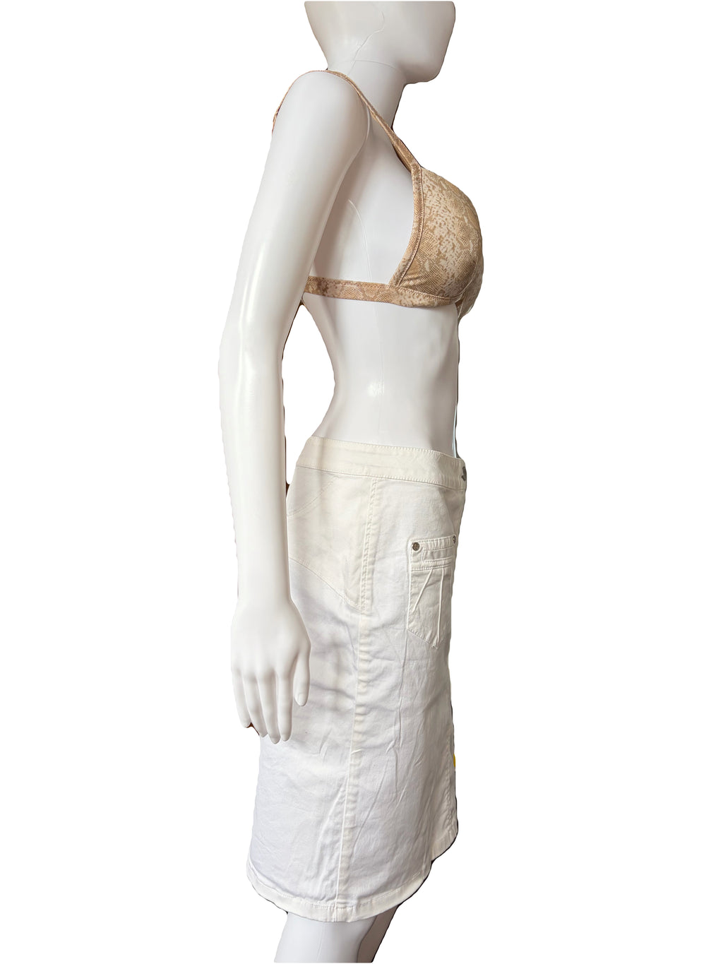 Roberto Cavalli 2000s White Denim Skirt Mid Length 42IT