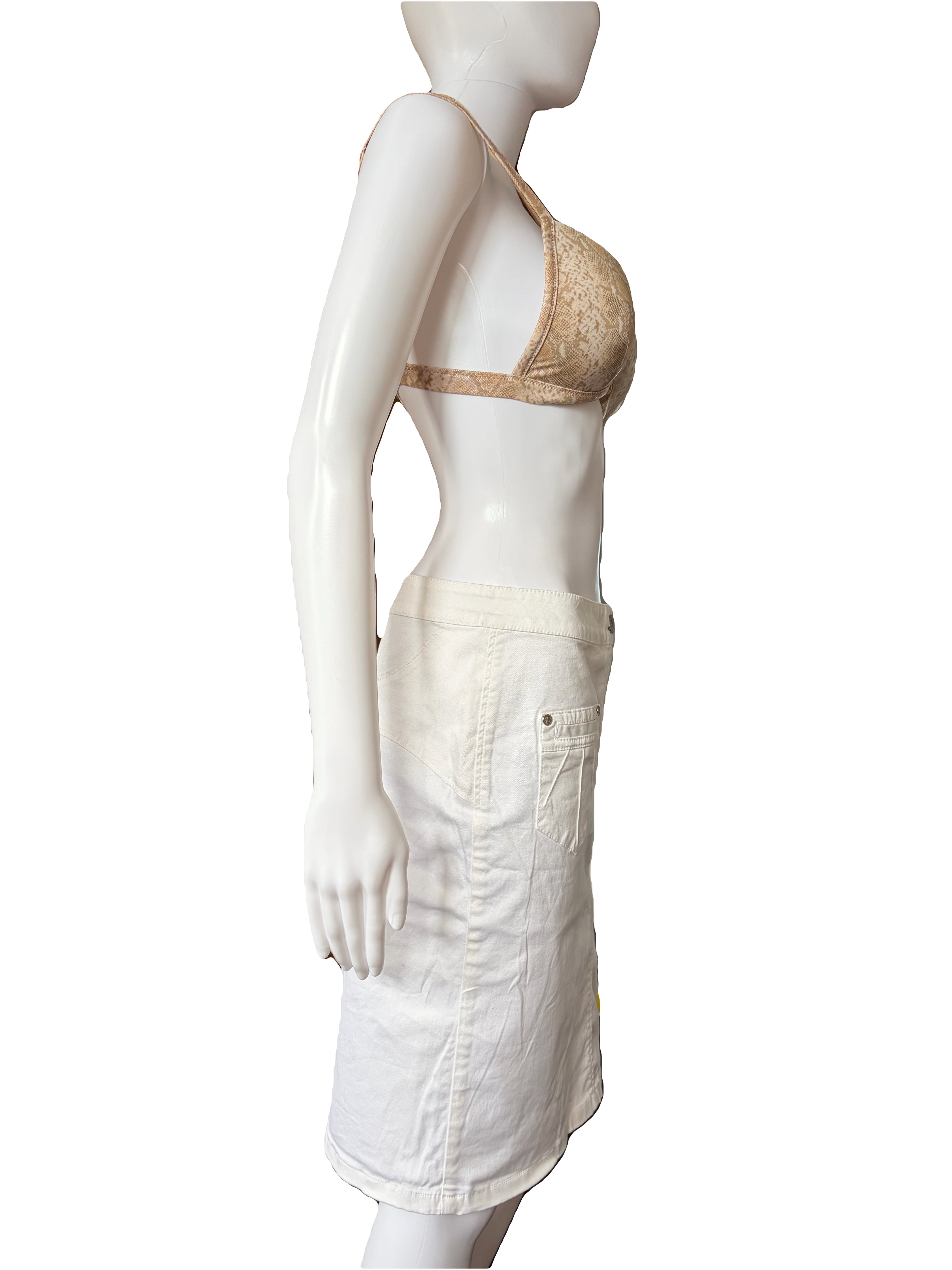 Roberto Cavalli 2000s White Denim Skirt Mid Length 42IT