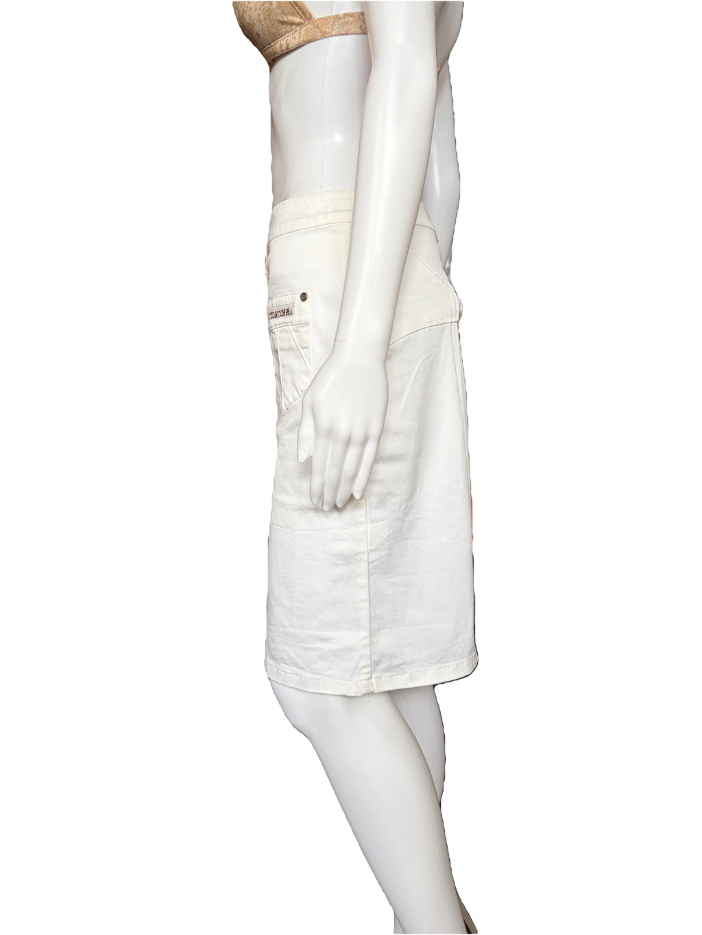 Roberto Cavalli 2000s White Denim Skirt Mid Length 42IT