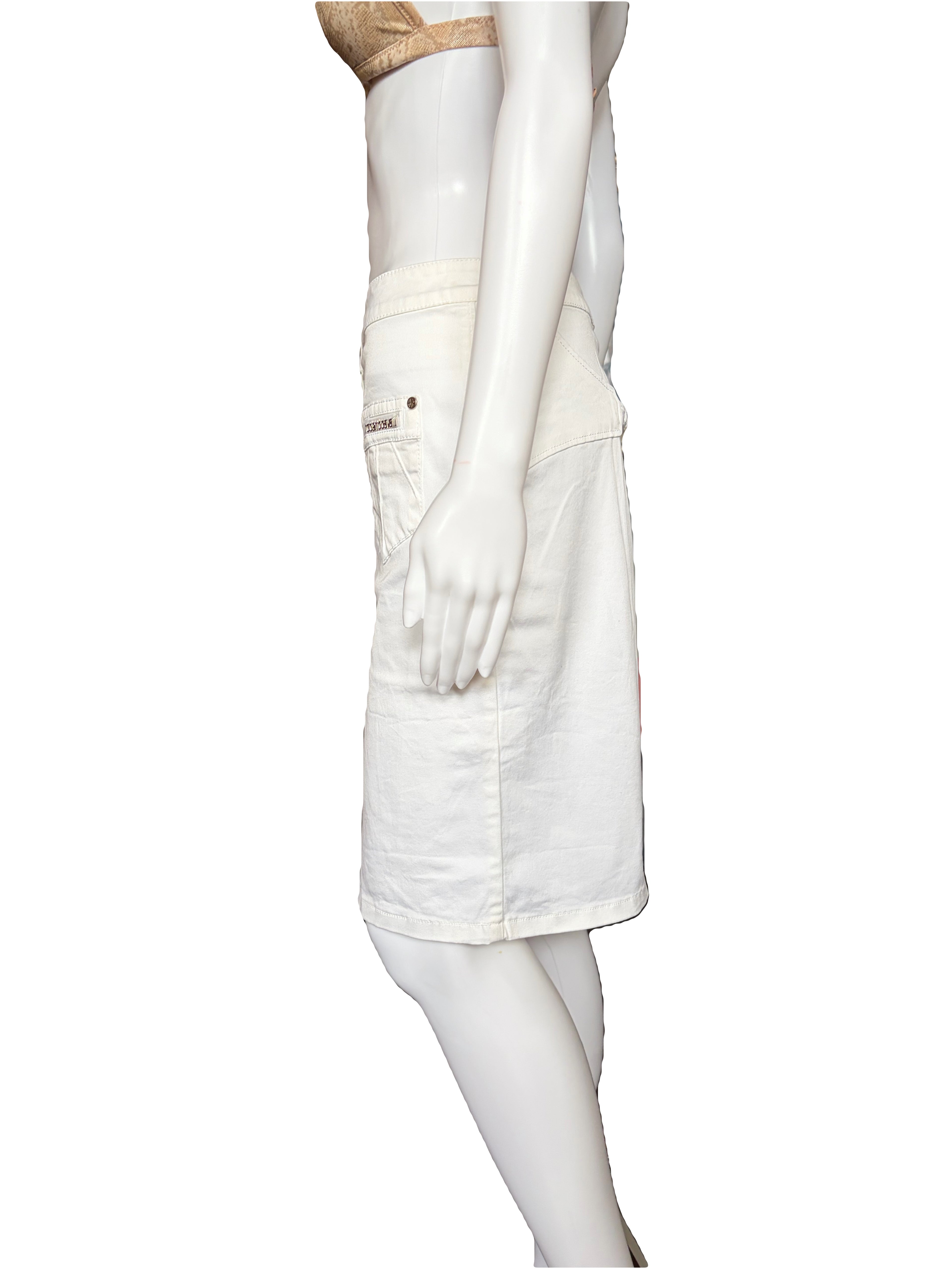Roberto Cavalli 2000s White Denim Skirt Mid Length 42IT
