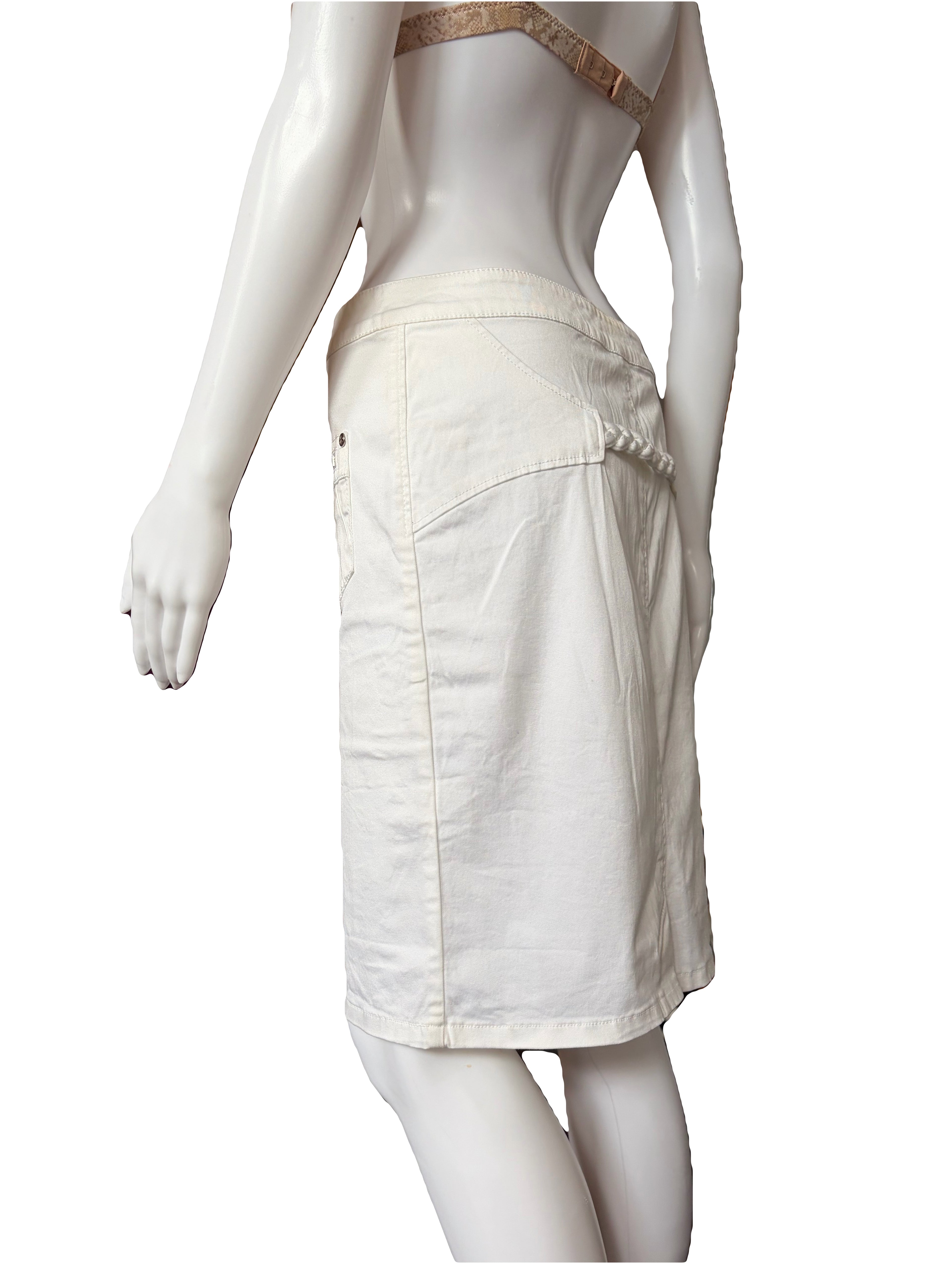 Roberto Cavalli 2000s White Denim Skirt Mid Length 42IT