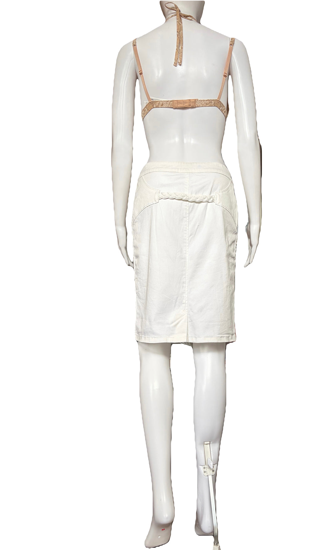 Roberto Cavalli 2000s White Denim Skirt Mid Length 42IT
