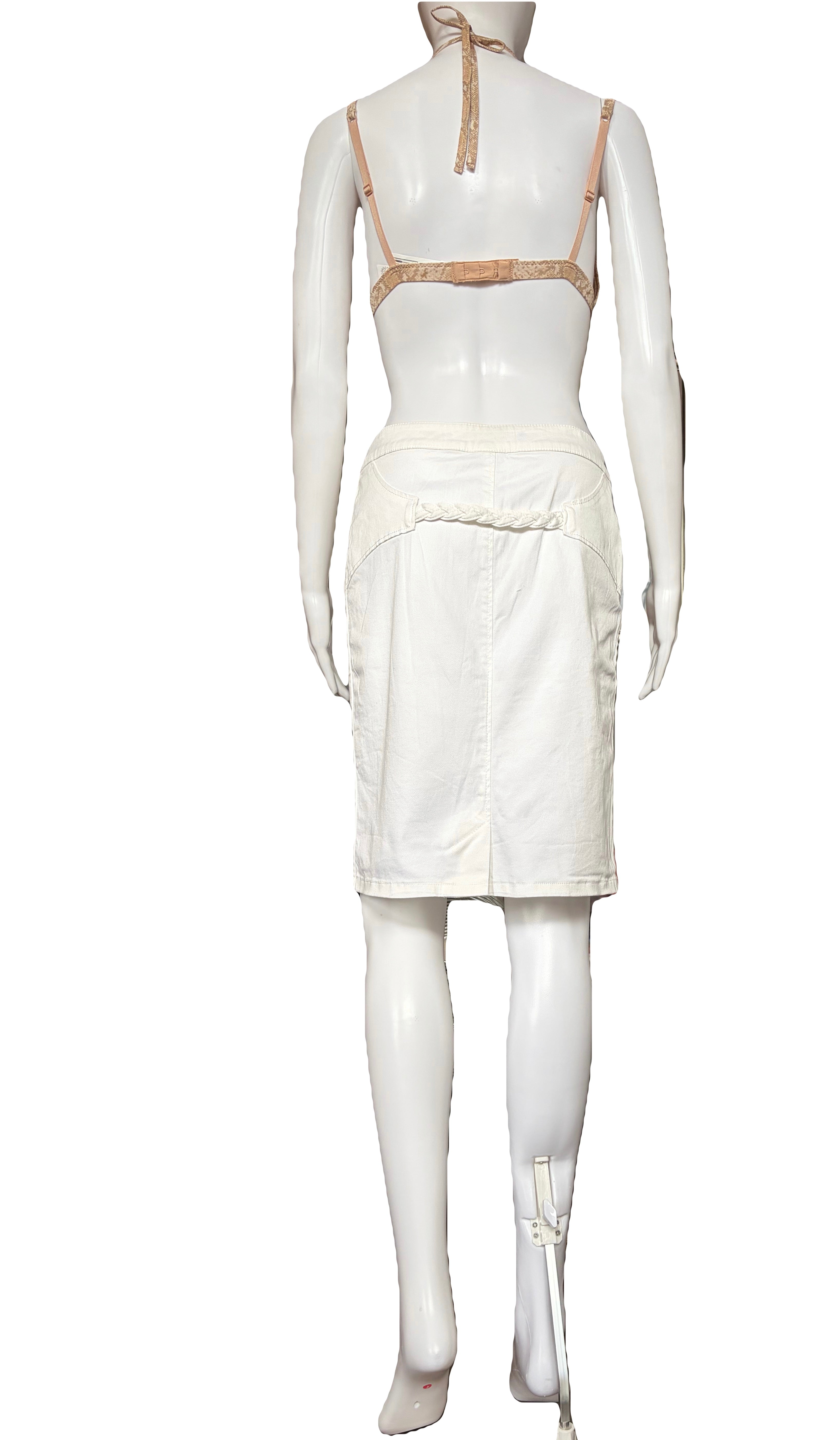 Roberto Cavalli 2000s White Denim Skirt Mid Length 42IT
