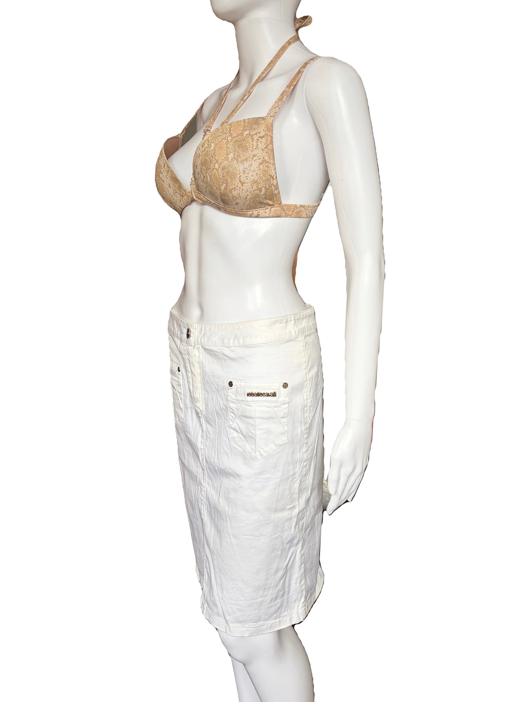 Roberto Cavalli 2000s White Denim Skirt Mid Length 42IT