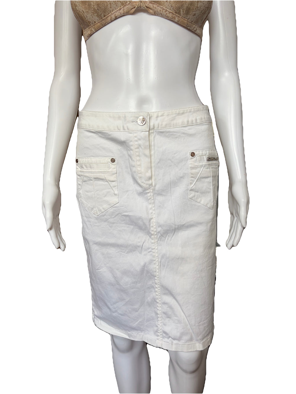 Roberto Cavalli 2000s White Denim Skirt Mid Length 42IT