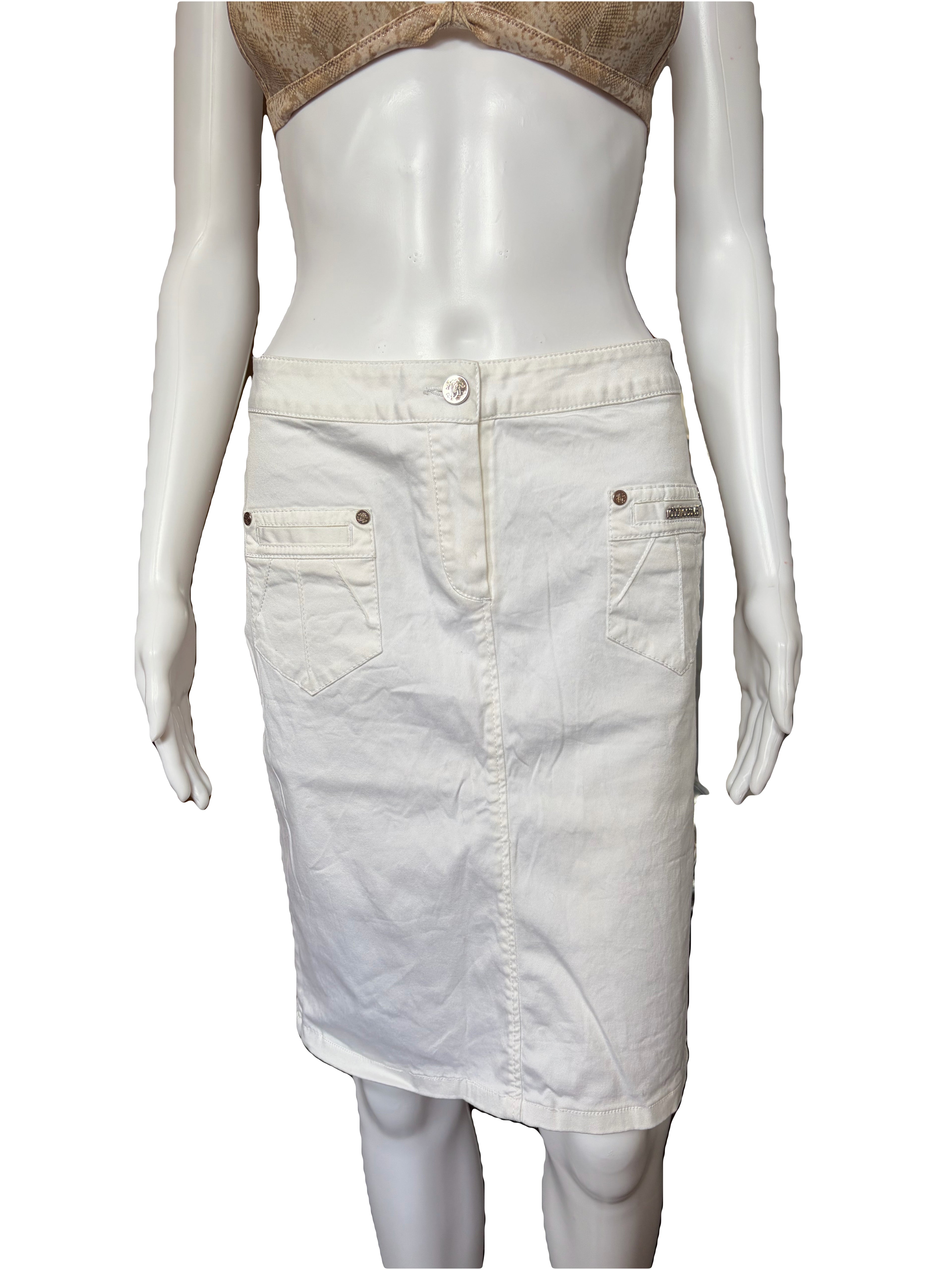 Roberto Cavalli 2000s White Denim Skirt Mid Length 42IT