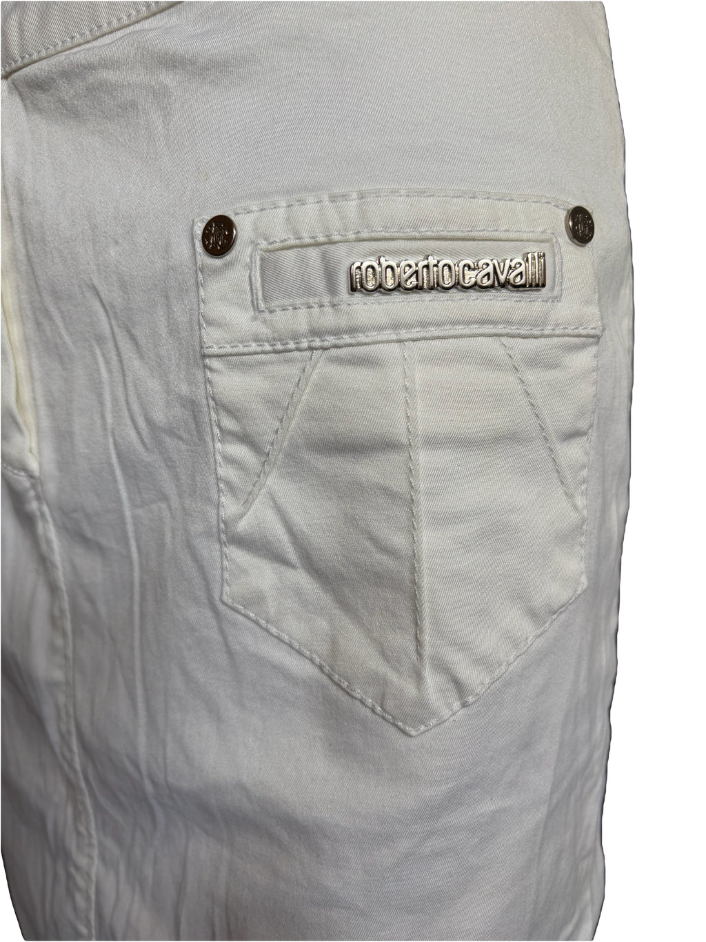 Roberto Cavalli 2000s White Denim Skirt Mid Length 42IT