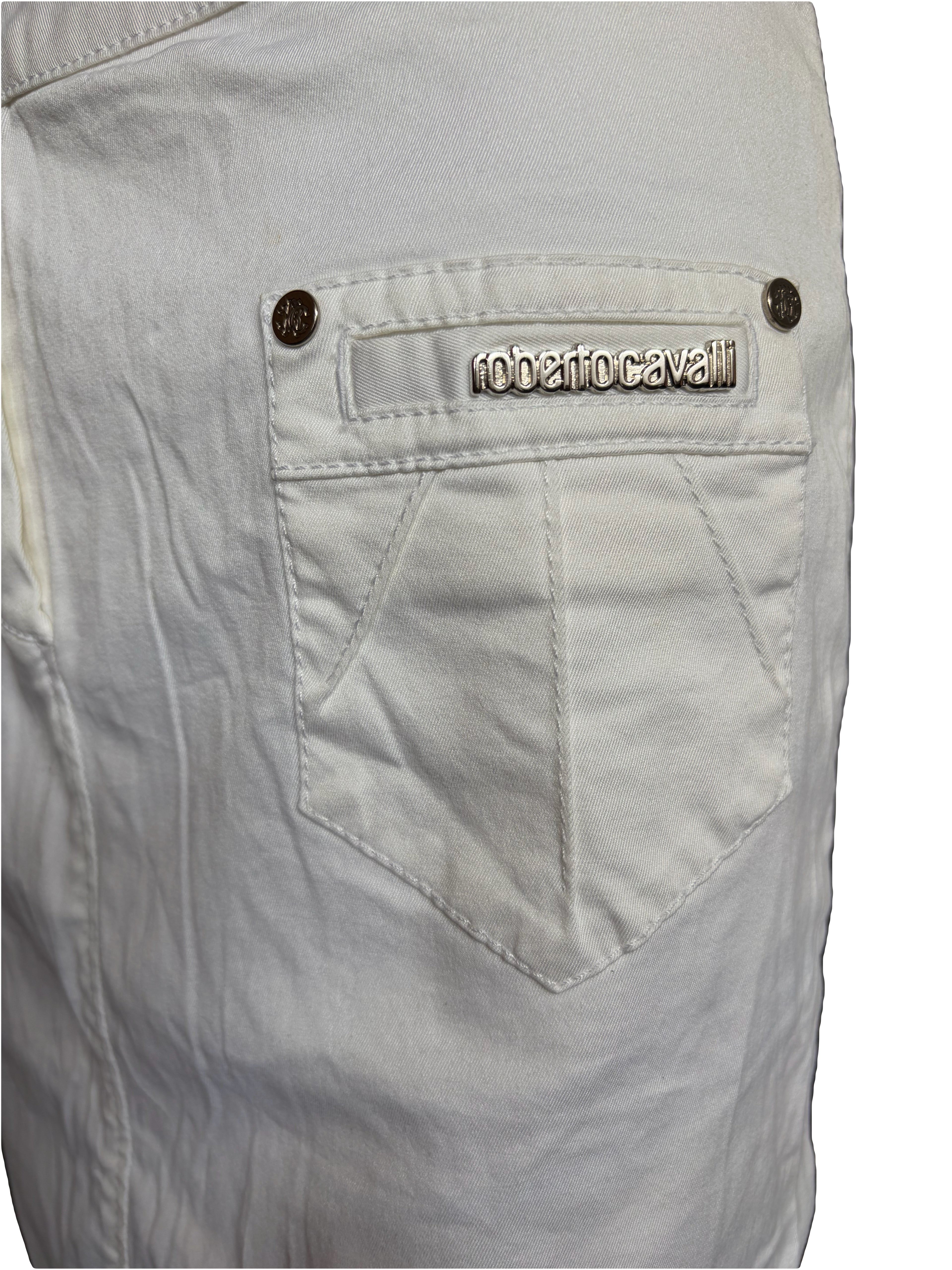 Roberto Cavalli 2000s White Denim Skirt Mid Length 42IT