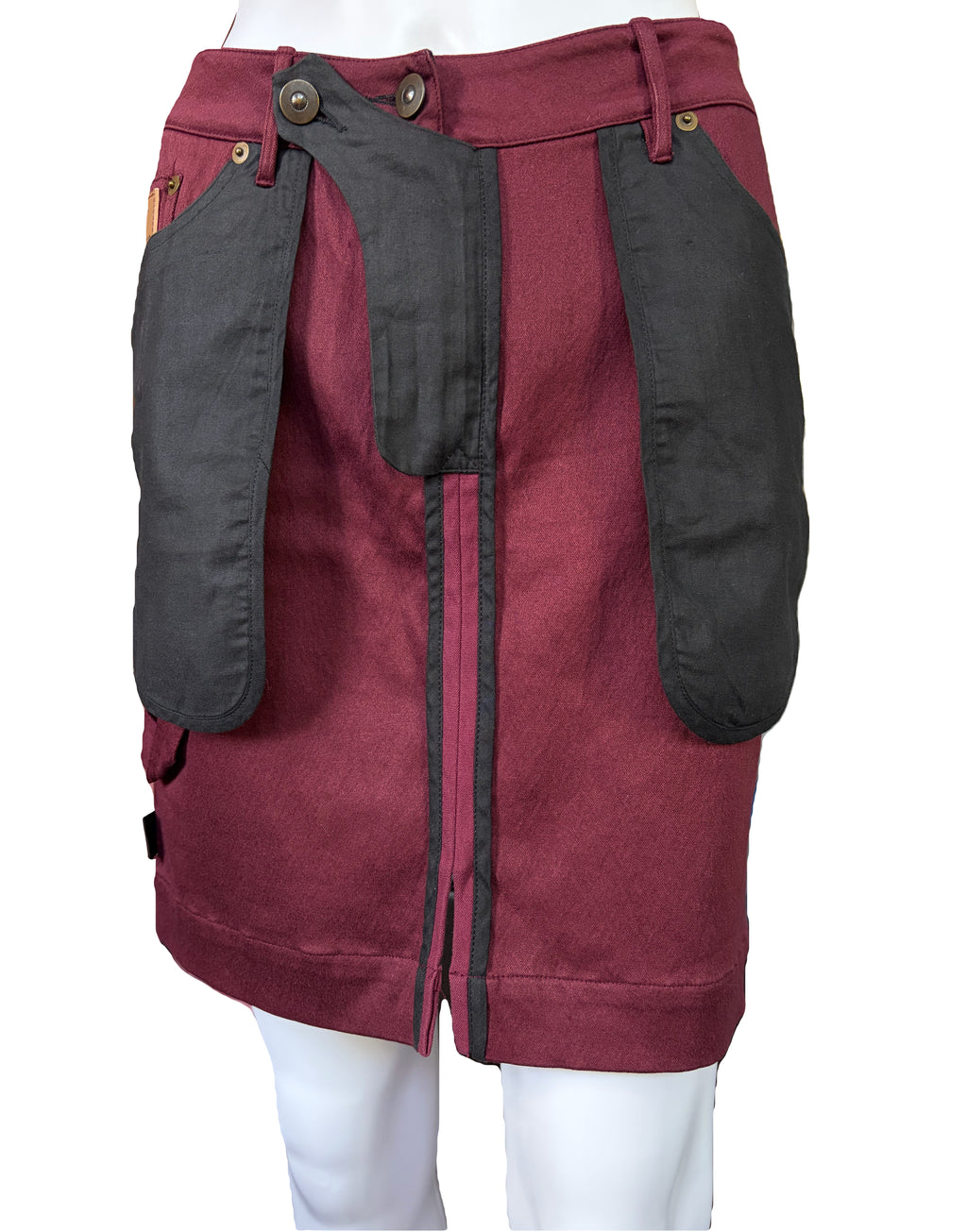 John Galliano Vintage Spring/1991 Burgundy Cargo Mini Skirt Rare.