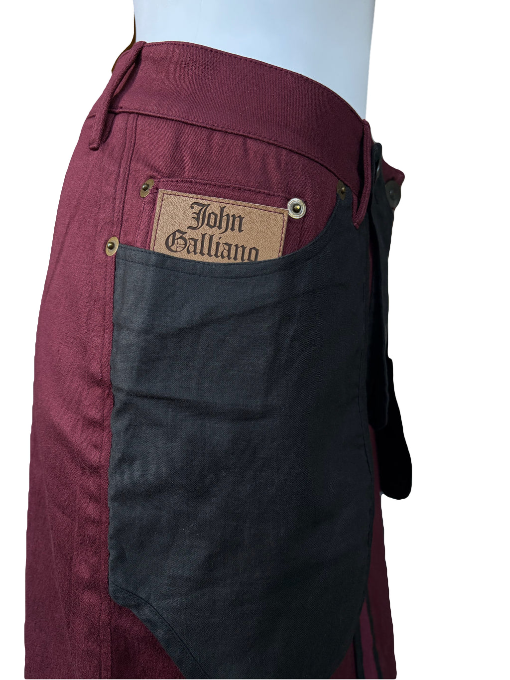 John Galliano Vintage Spring/1991 Burgundy Cargo Mini Skirt Rare.
