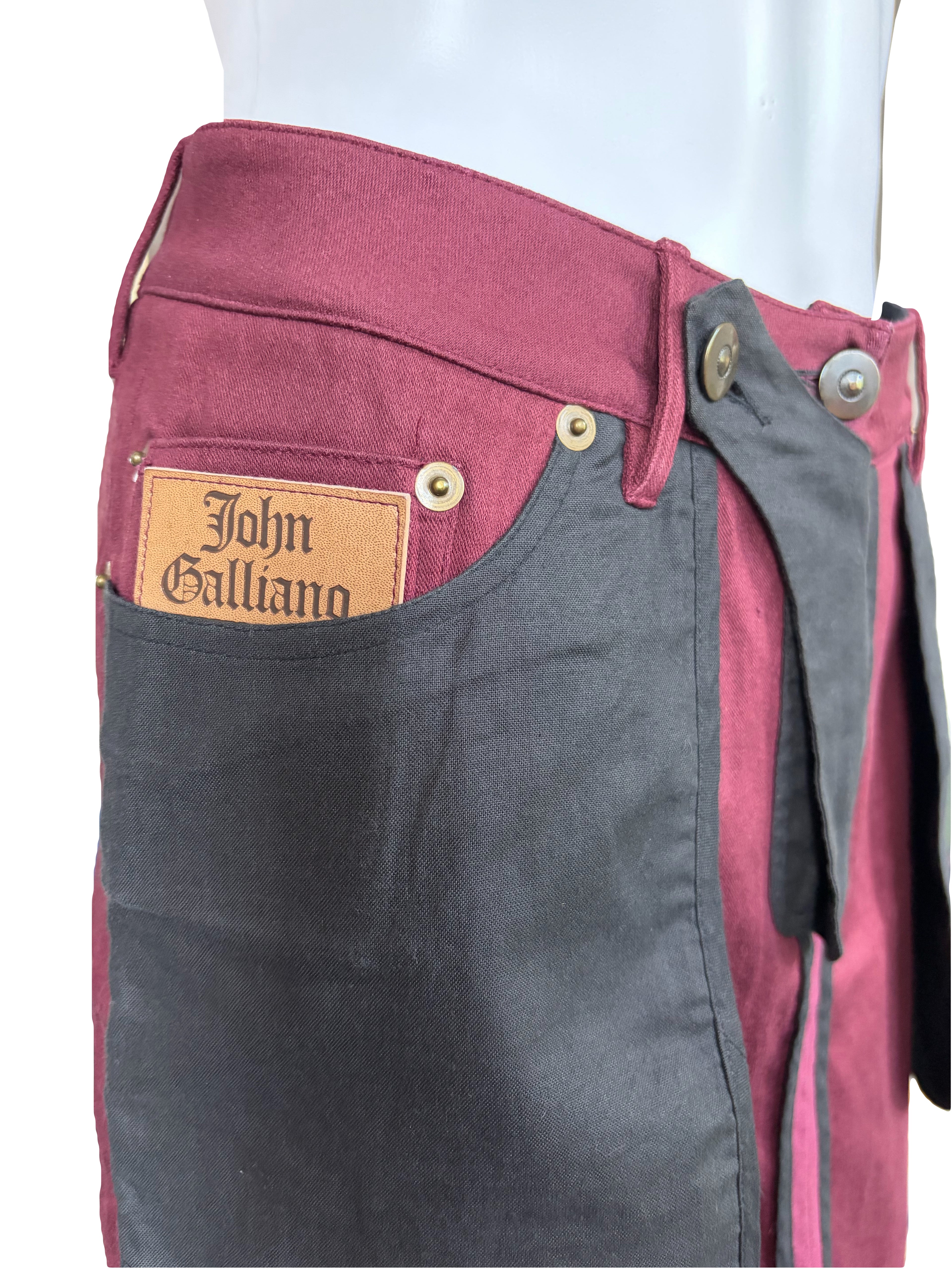 John Galliano Vintage Spring/1991 Burgundy Cargo Mini Skirt Rare.