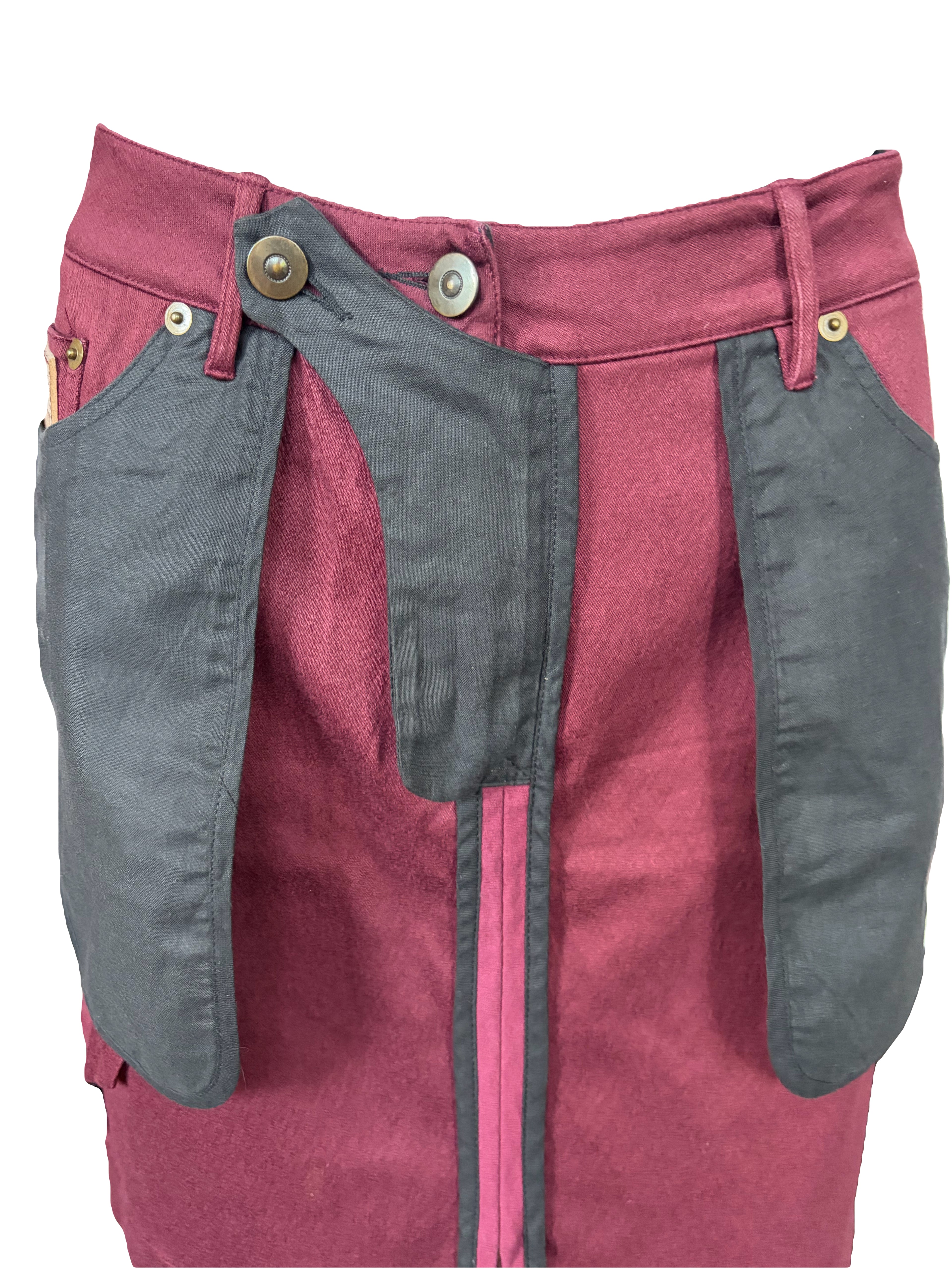 John Galliano Vintage Spring/1991 Burgundy Cargo Mini Skirt Rare.