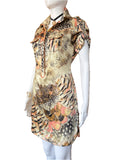 Roberto Cavalli Spring/Summer 2004 Silk Shirt Dress 2000s Feathers Print