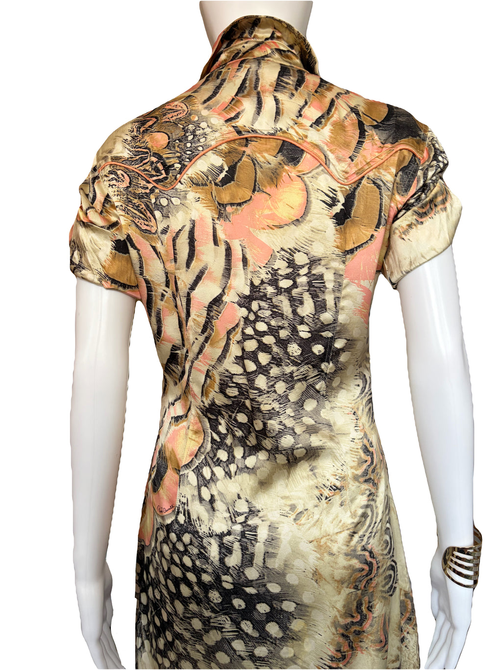 Roberto Cavalli Spring/Summer 2004 Silk Shirt Dress 2000s Feathers Print