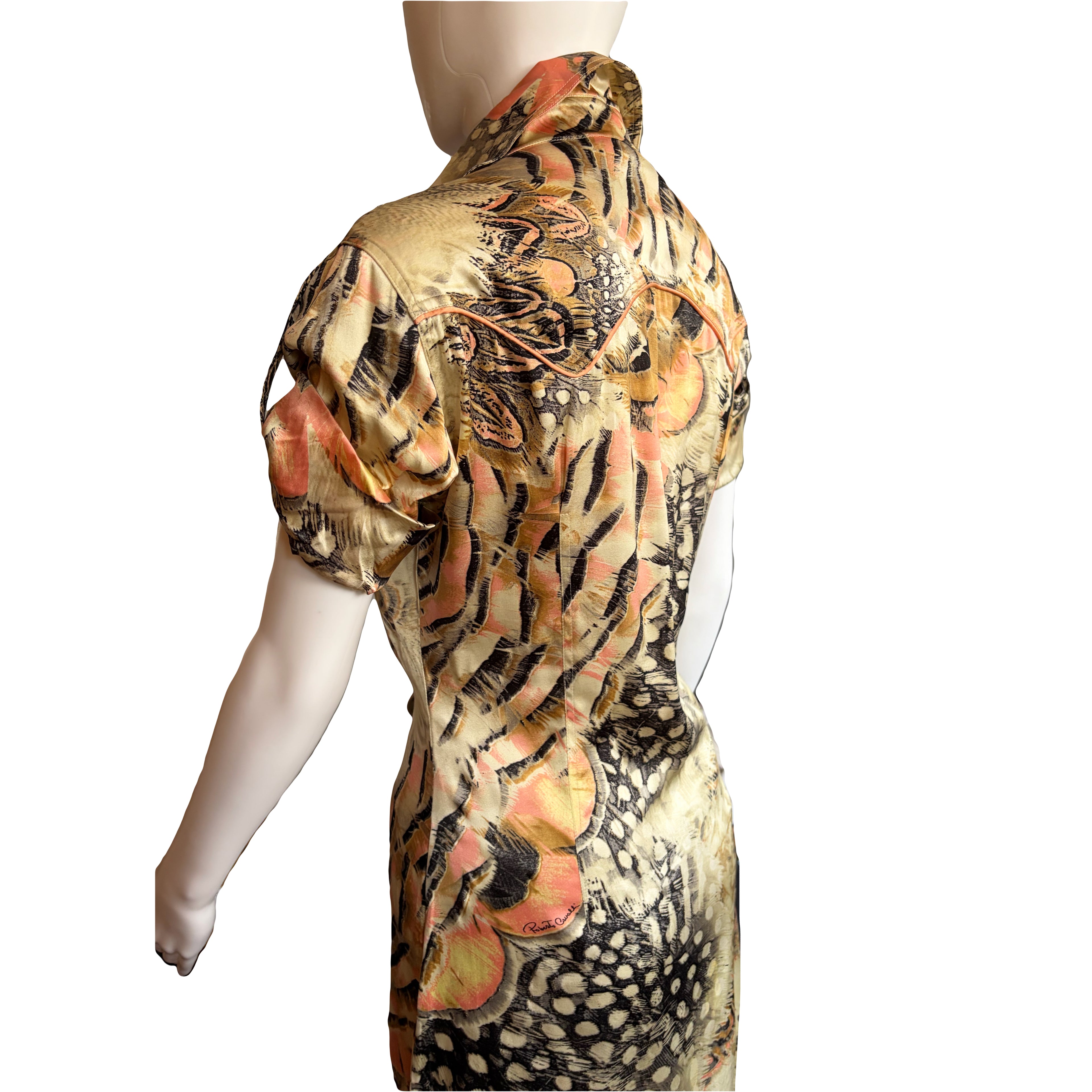 Roberto Cavalli Spring/Summer 2004 Silk Shirt Dress 2000s Feathers Print