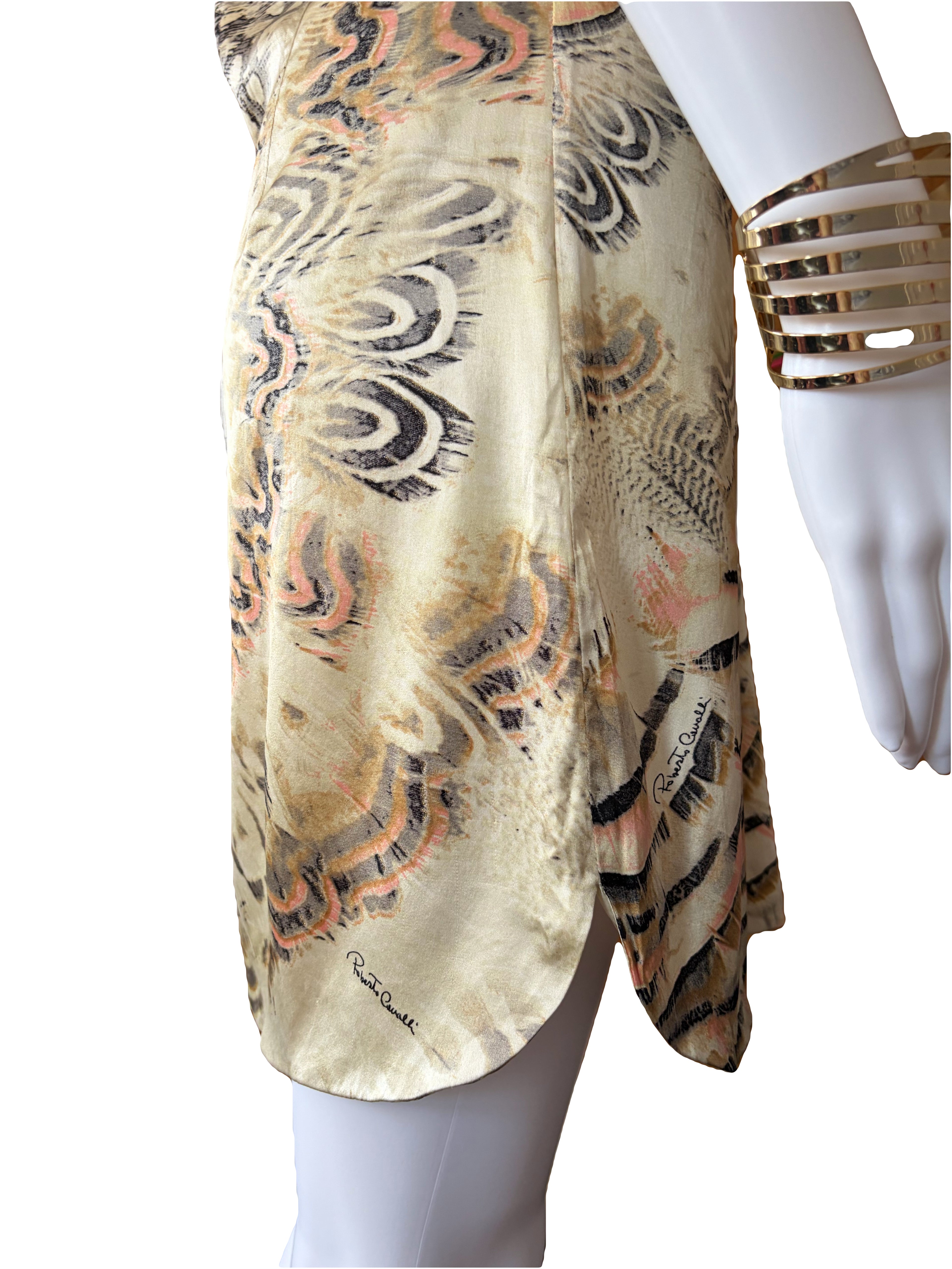 Roberto Cavalli Spring/Summer 2004 Silk Shirt Dress 2000s Feathers Print