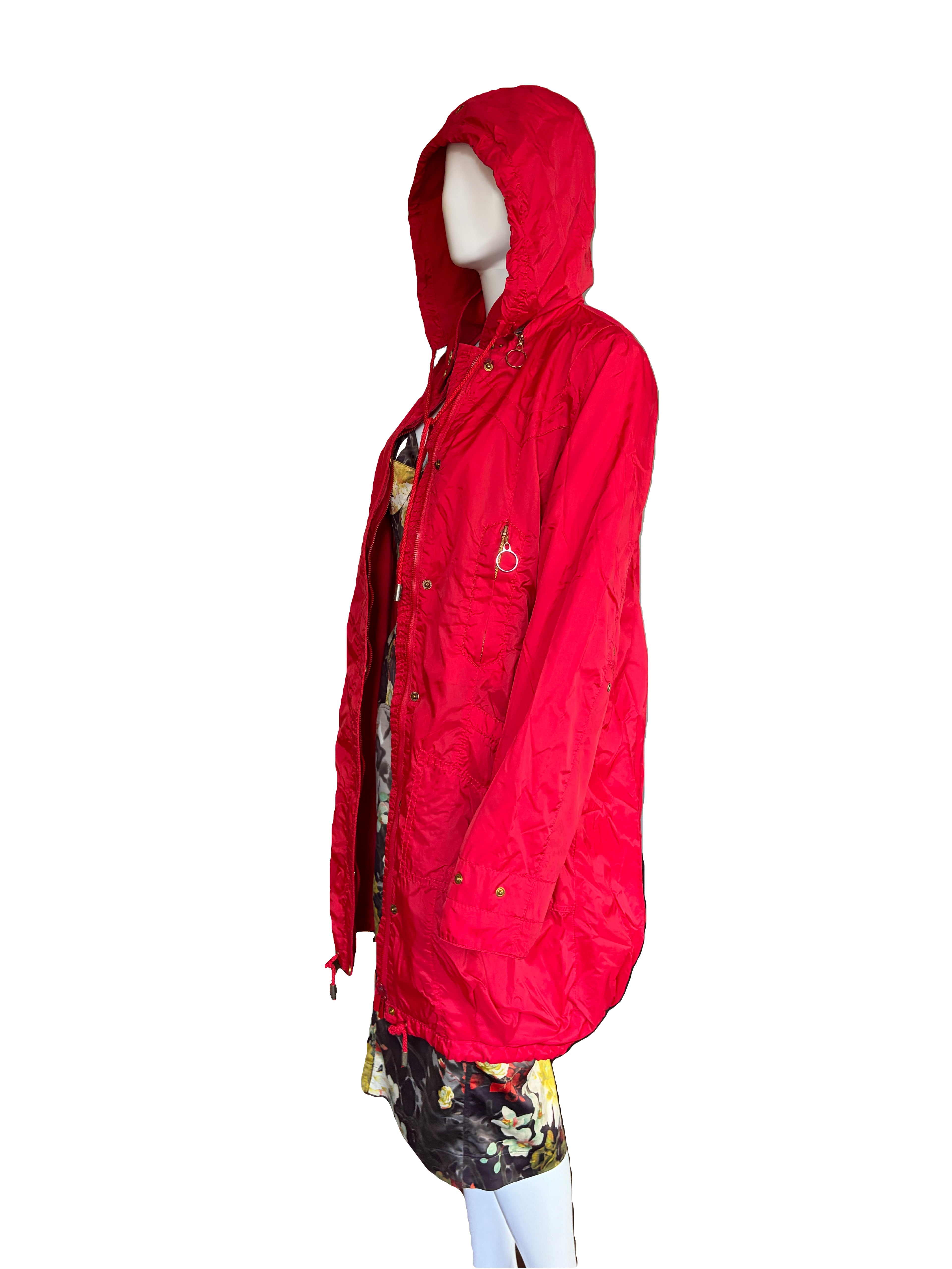 John Galliano 2000s Red Parka Hooded Jacket 42IT  Raincoat