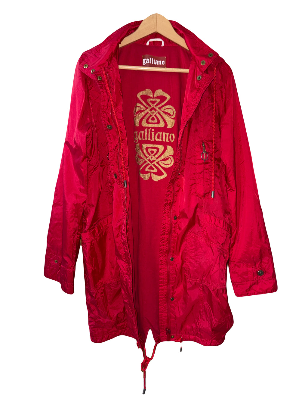John Galliano 2000s Red Parka Hooded Jacket 42IT  Raincoat